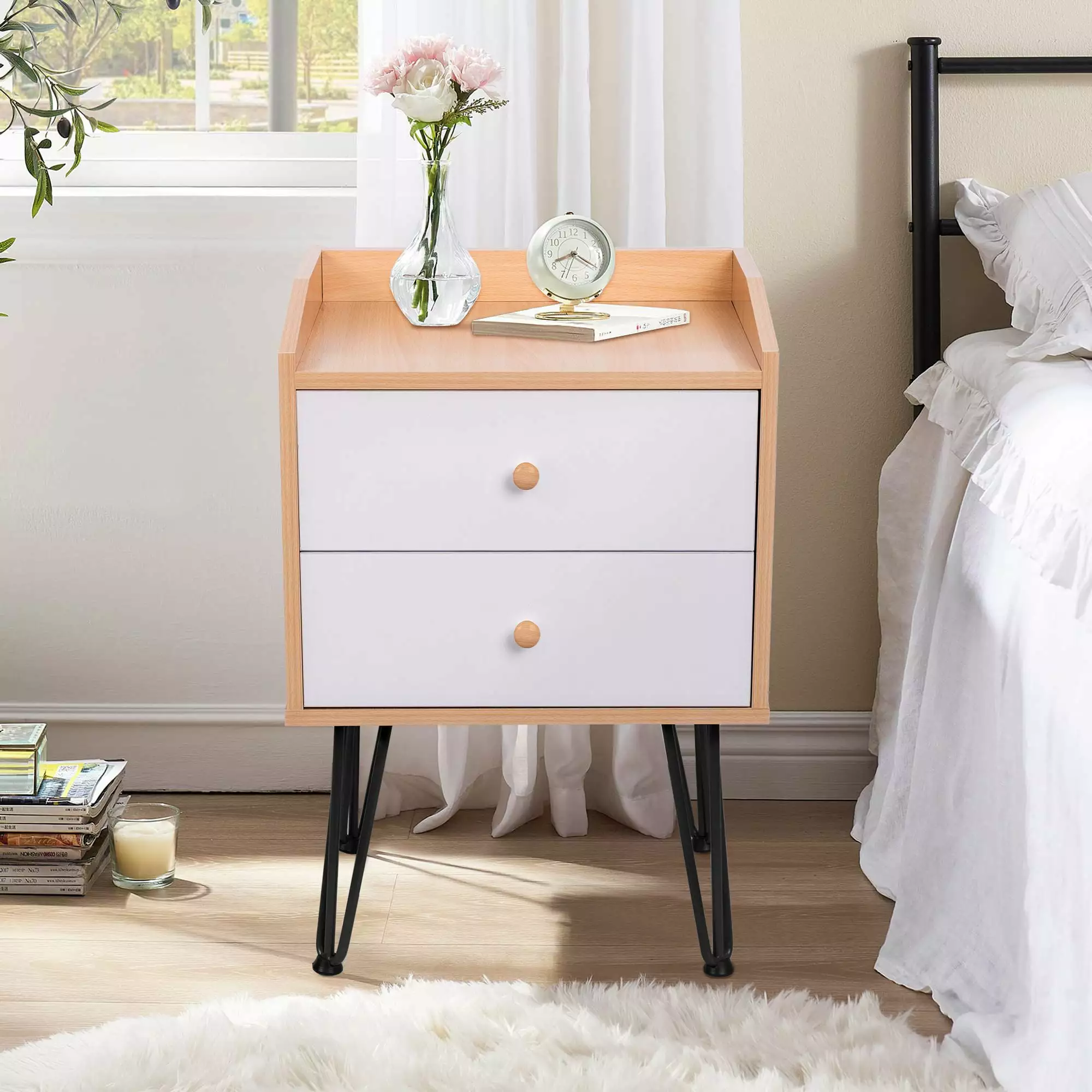 White Nightstands Bedroom Beside Table 2 Drawers - Minimalist Storage Solution Waytrim