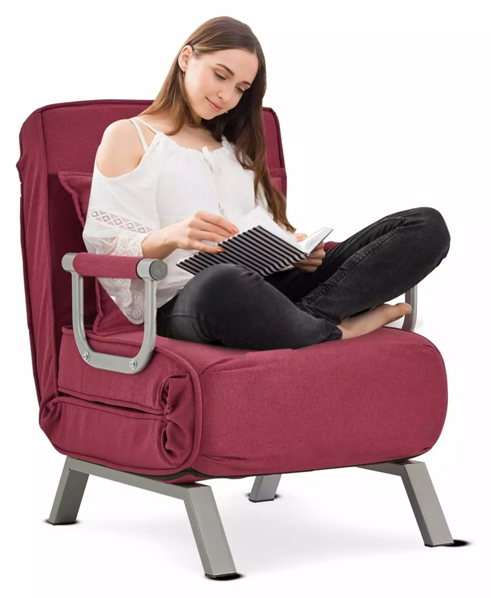 Superwum 3--1 Convertible Sofa Bed Sleeper Chair Pillow Folding Versatile Upholstered Armchair Adjustable Leisure Chaise R...