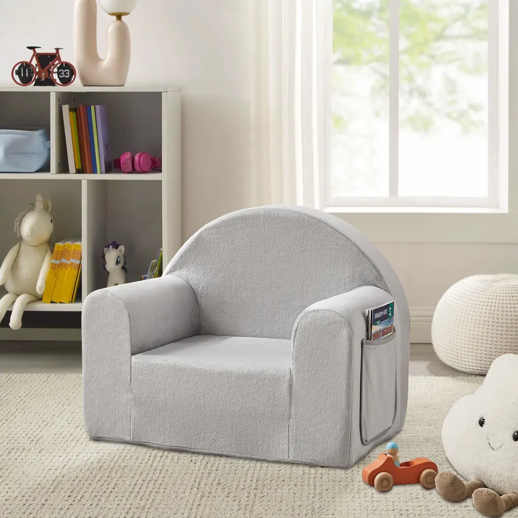Ulax Furniture Gray Kids 2--1 Flip Out Chair Convertible Sofa Lounger Toddler Furniture