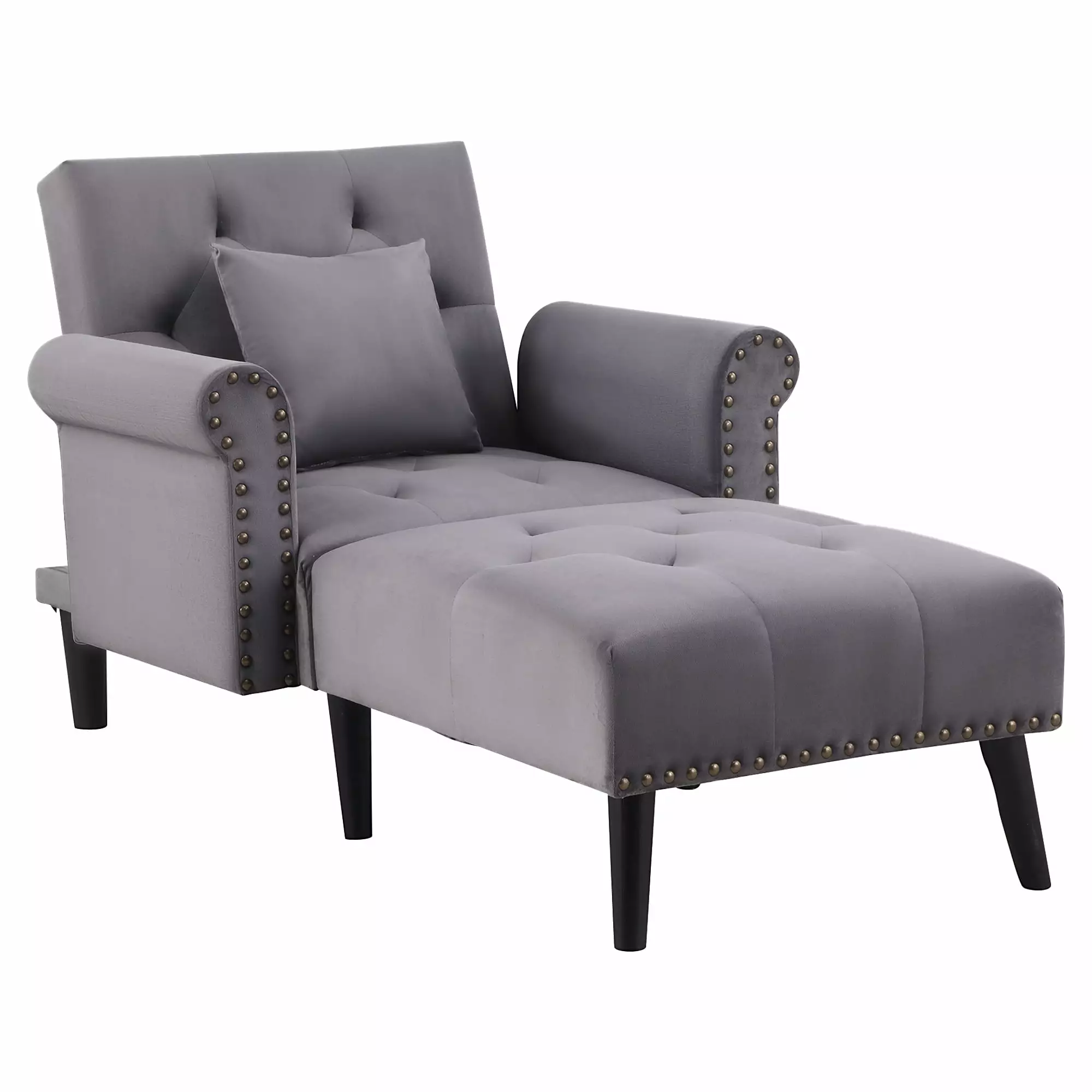 Homiyad 2--1 Chaise Lounge Indoor Rolled Armrest - Adjustable Velvet Fabric Upholstered Sofa Nailhead Trim & Button Tuftin...