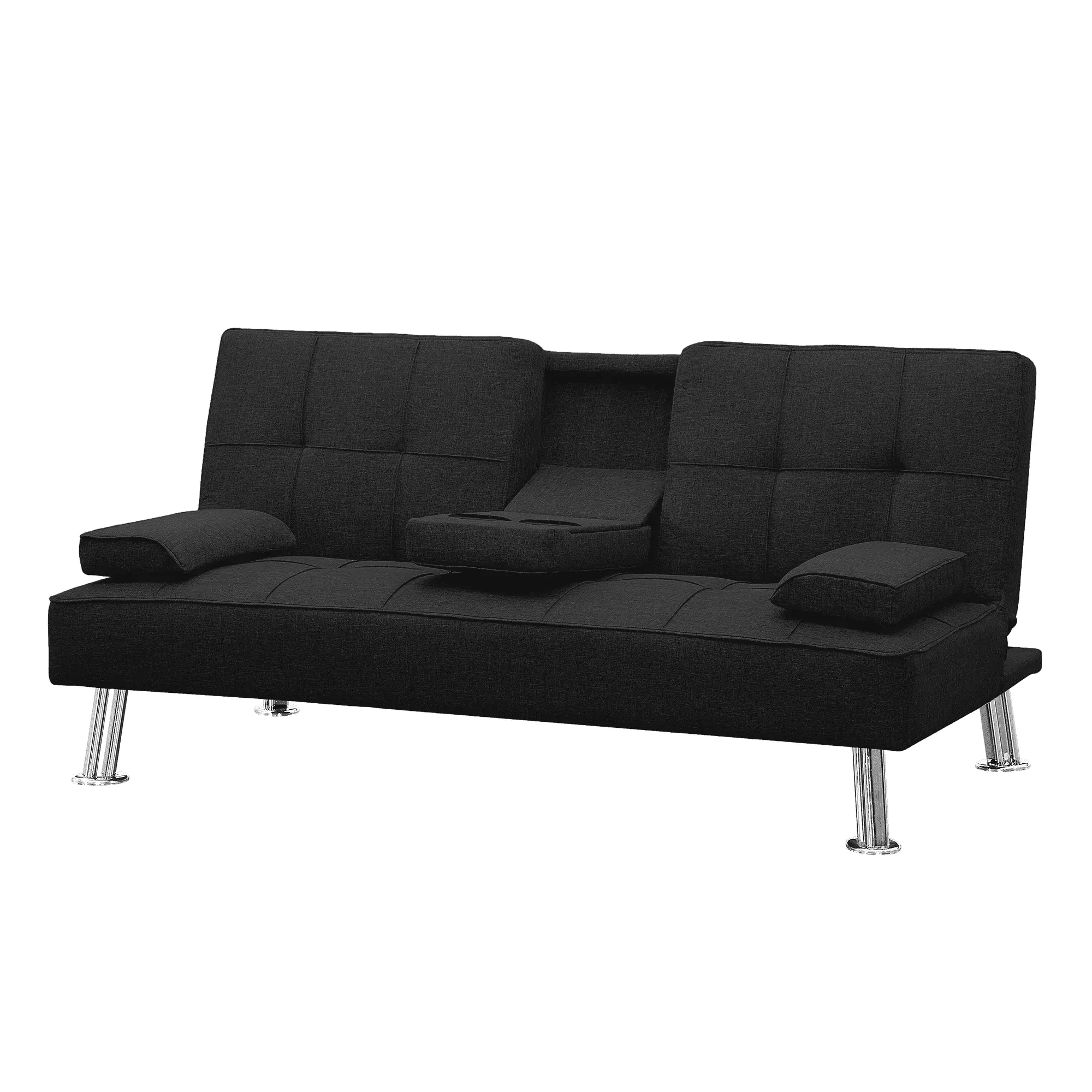 Modern Convertible Folding Futon Sofa Bed 2 Cup Holders and Removable Armrests Futons FFZ
