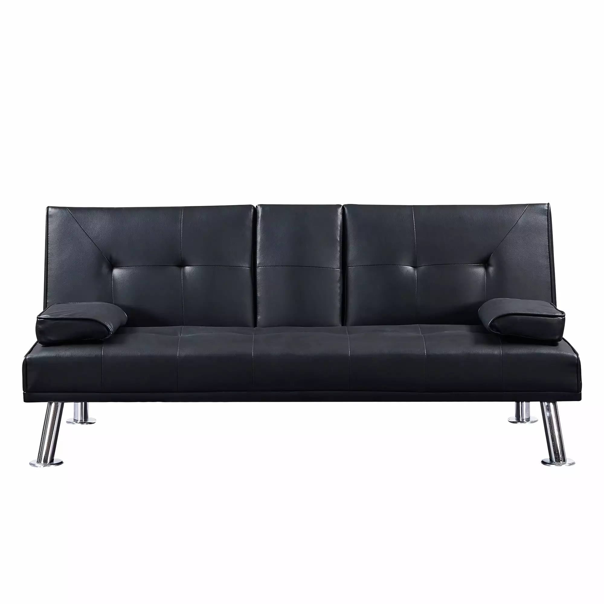 Modern Convertible Folding Futon Sofa Bed 2 Cup Holders and Removable Armrests PU Futons FFZ