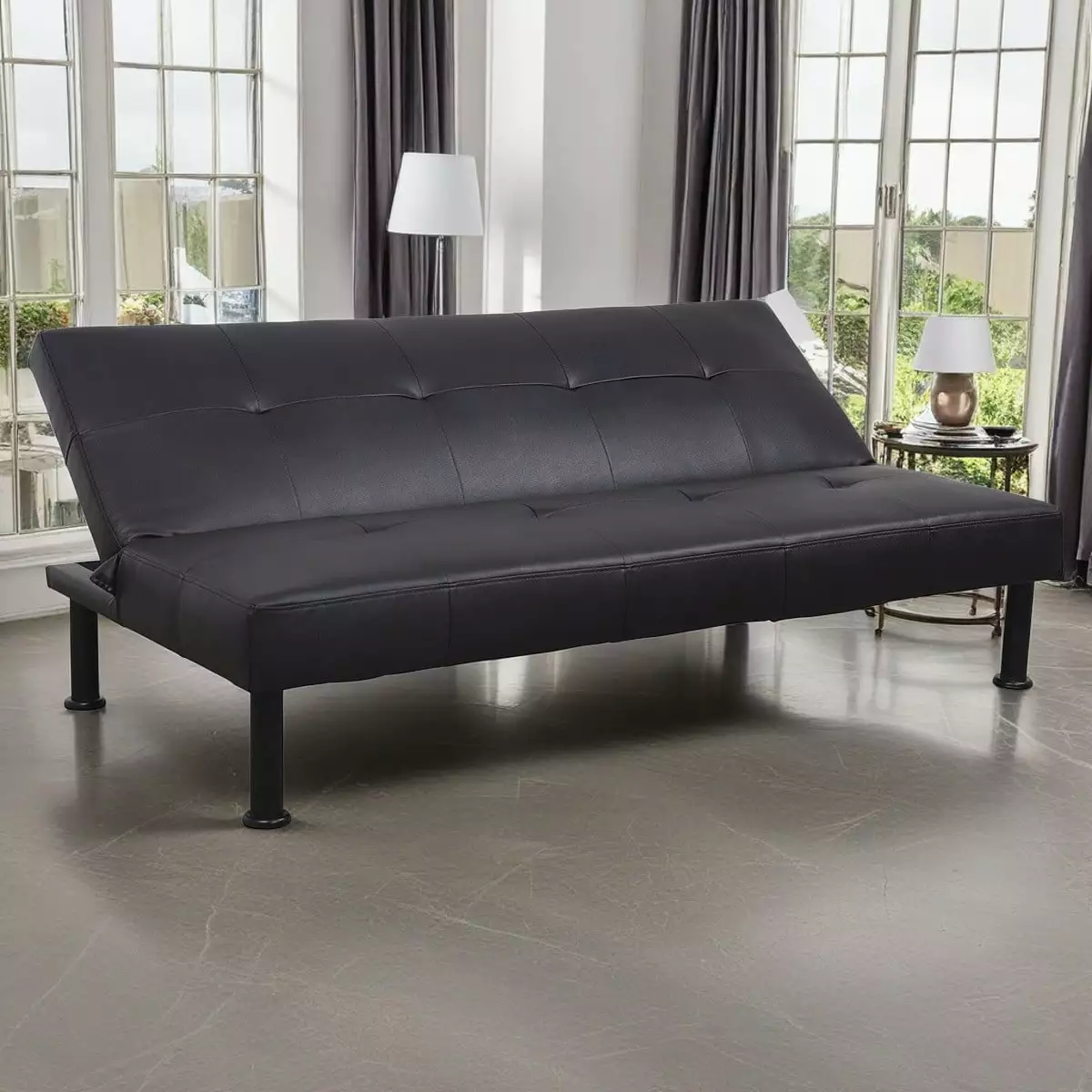 Hommoo Faux Leather Convertible Futon Sofa Bed Home Office Black Futons