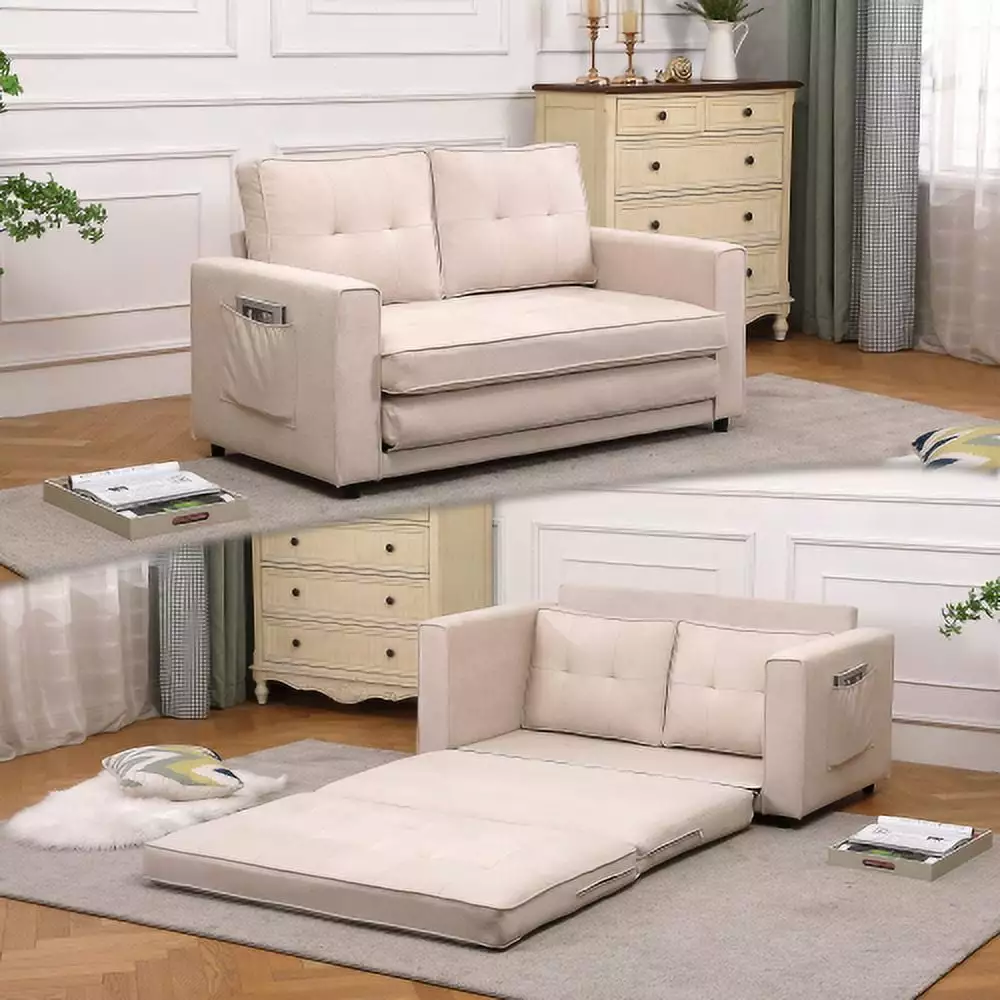 3 1 Upholstered Futon Sofa Bed Game Mats Foldable Pull Out Sleeper Couch Storage Pockets Futons Mrisata