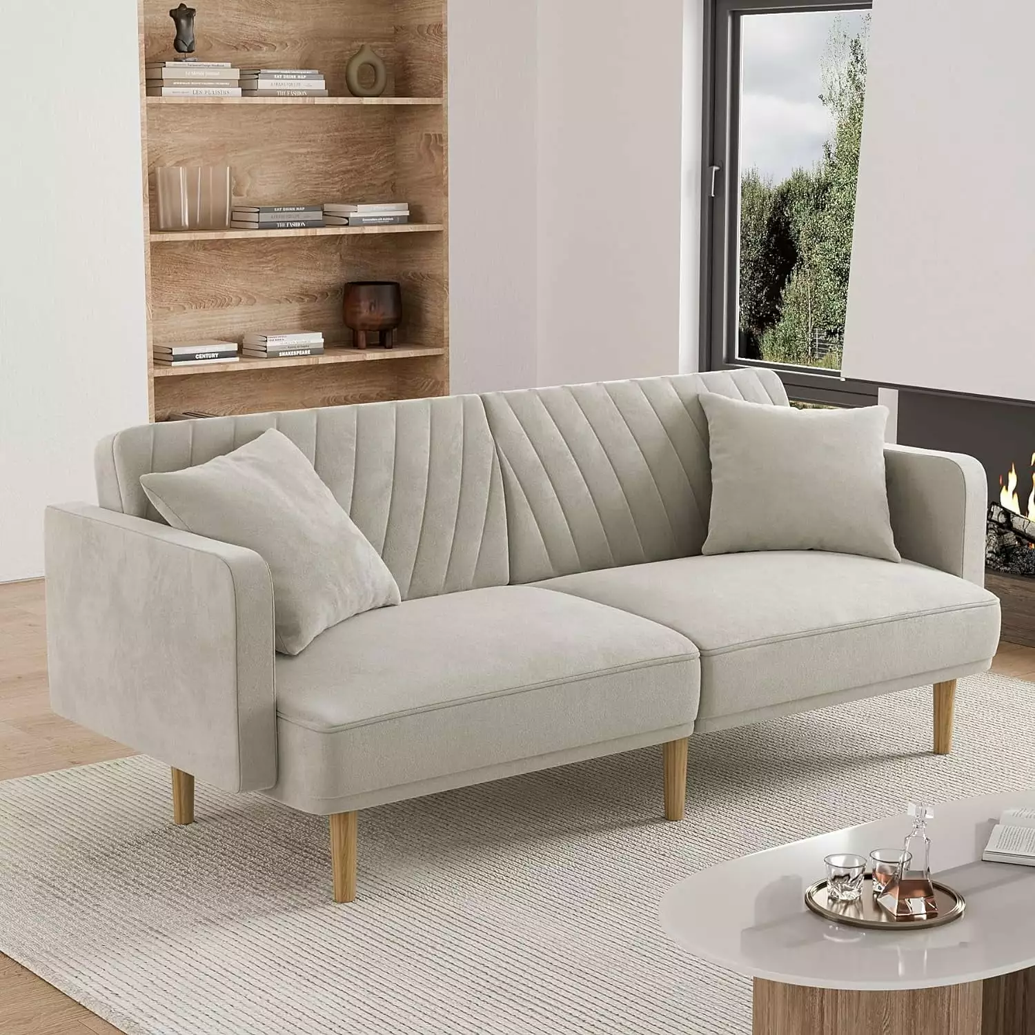Mid Century Modern Velvet Futon Sofa Bed 2 Pillows Living Room Grey Velvet Futons Puapli