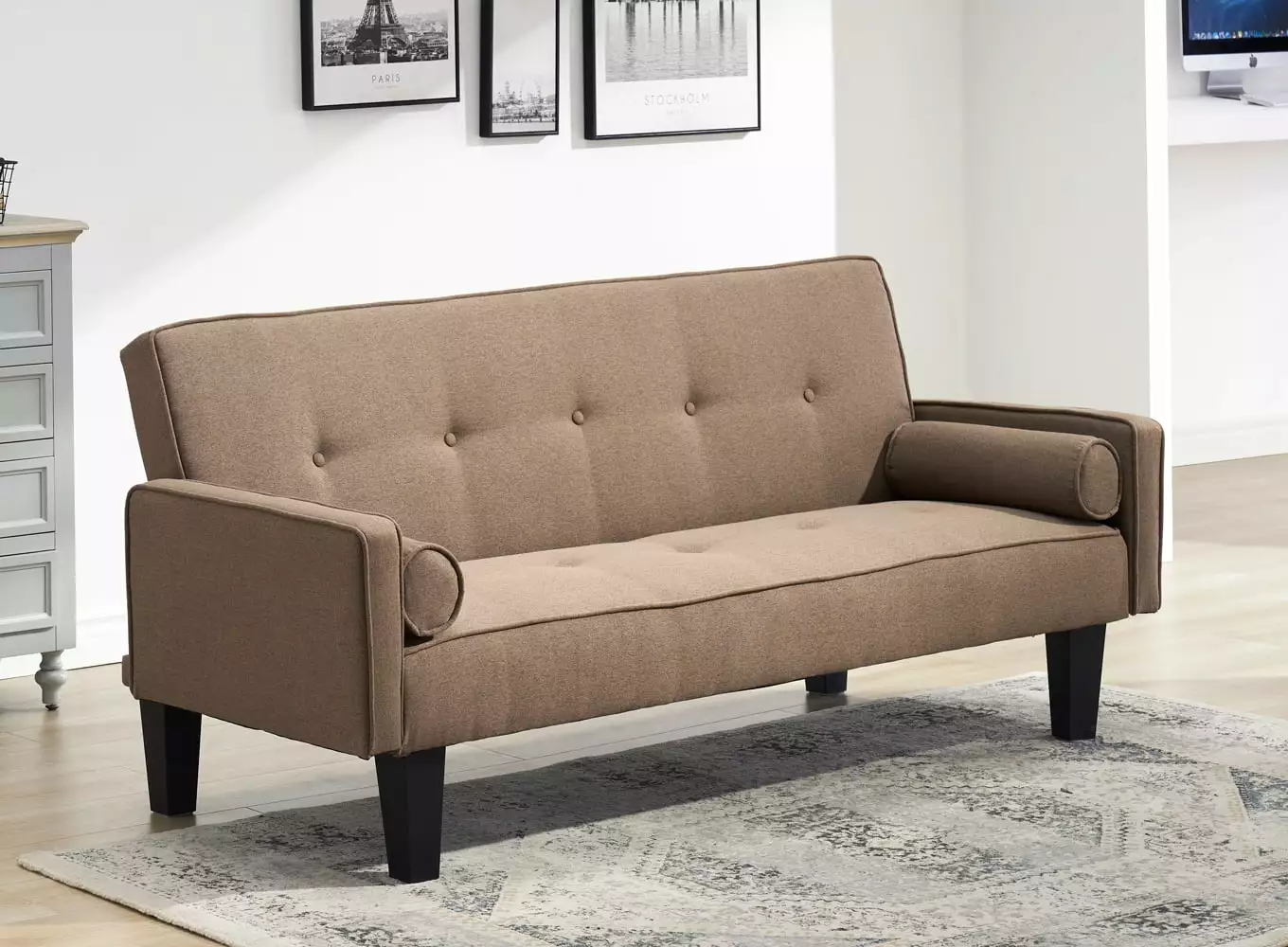 Yone jx je Modern Futon Sofa Loveseat Convertible Sleeper Bed Daybed Brown 2 Seaters Futons