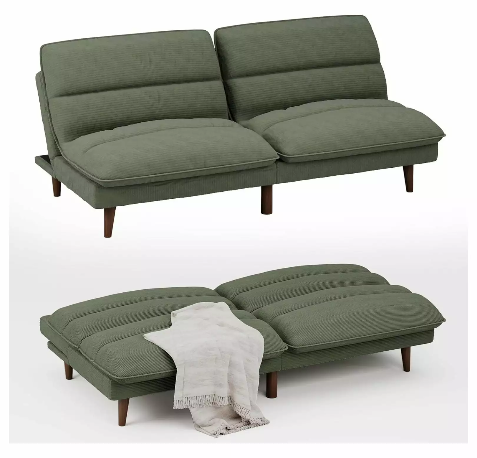 YOSITiuu Futon Sofa Bed Corduroy Adjustable Sleeper Sofa Bed Small Apartment Modern Convertible Living Room Furniture Gree...