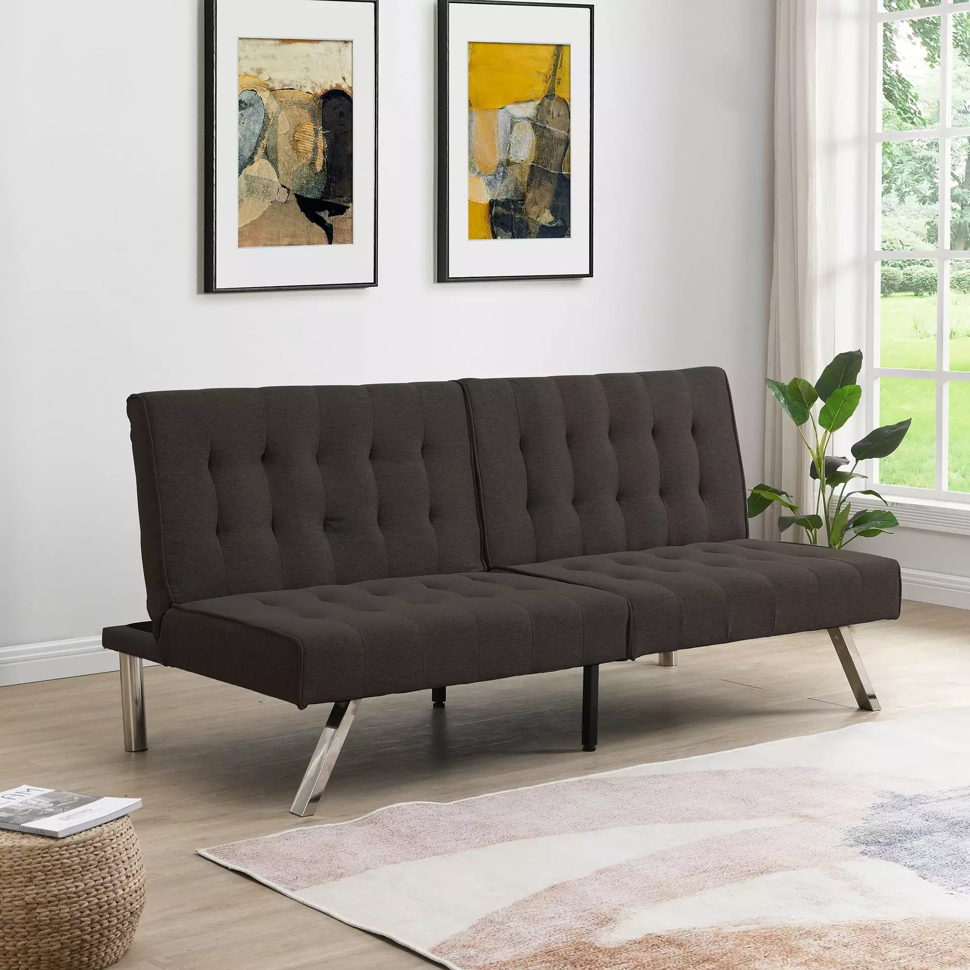 CoSoTower Wood Frame Stainless Leg Futon Sofa Bed Espresso - Elegant Convertible Sleeper Futons
