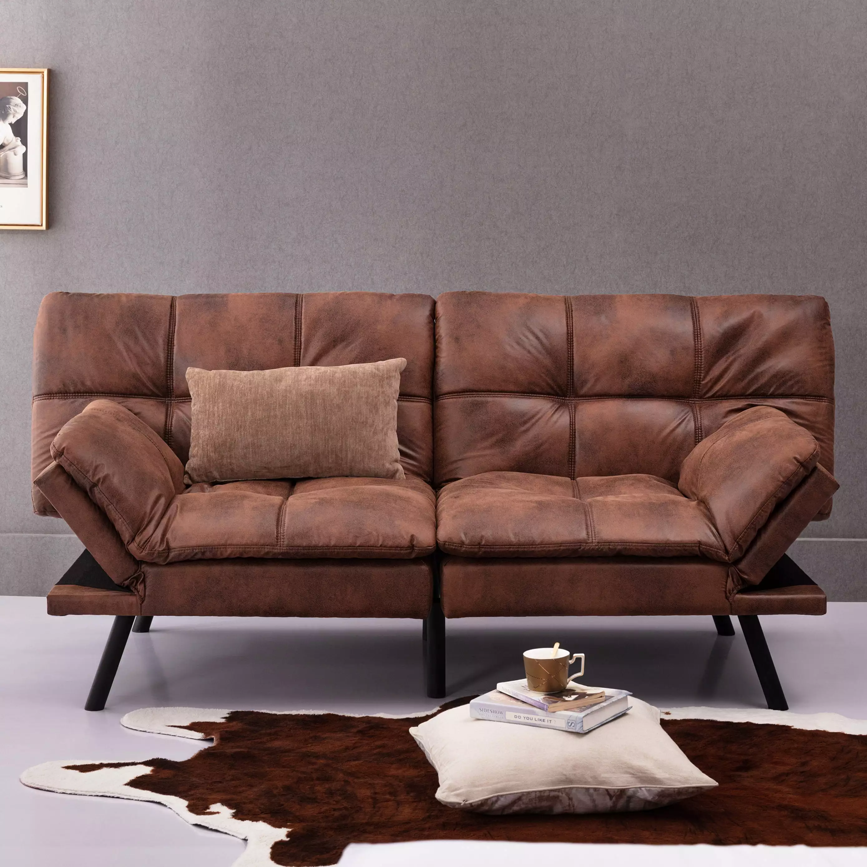 Crtynell Convertible Memory Foam Futon Couch Bed - Modern Folding Sleeper Sofa SF267PUCH Futons
