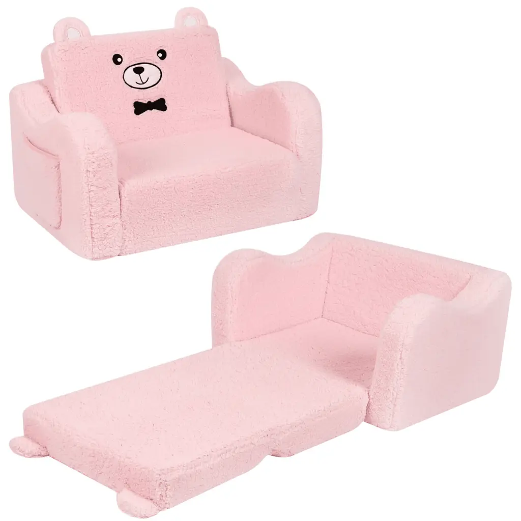 Toddler Chair 2--1 Kids Comfy Couch Fold Out Chairs Convertible Sofa to Lounger Kids Girls and Boys Pink arcwares