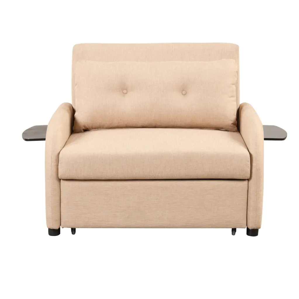 Elegant Beige Linen 3--1 Pull Out Sofa Sleeper Wing Table and USB Charging HATNOKIL