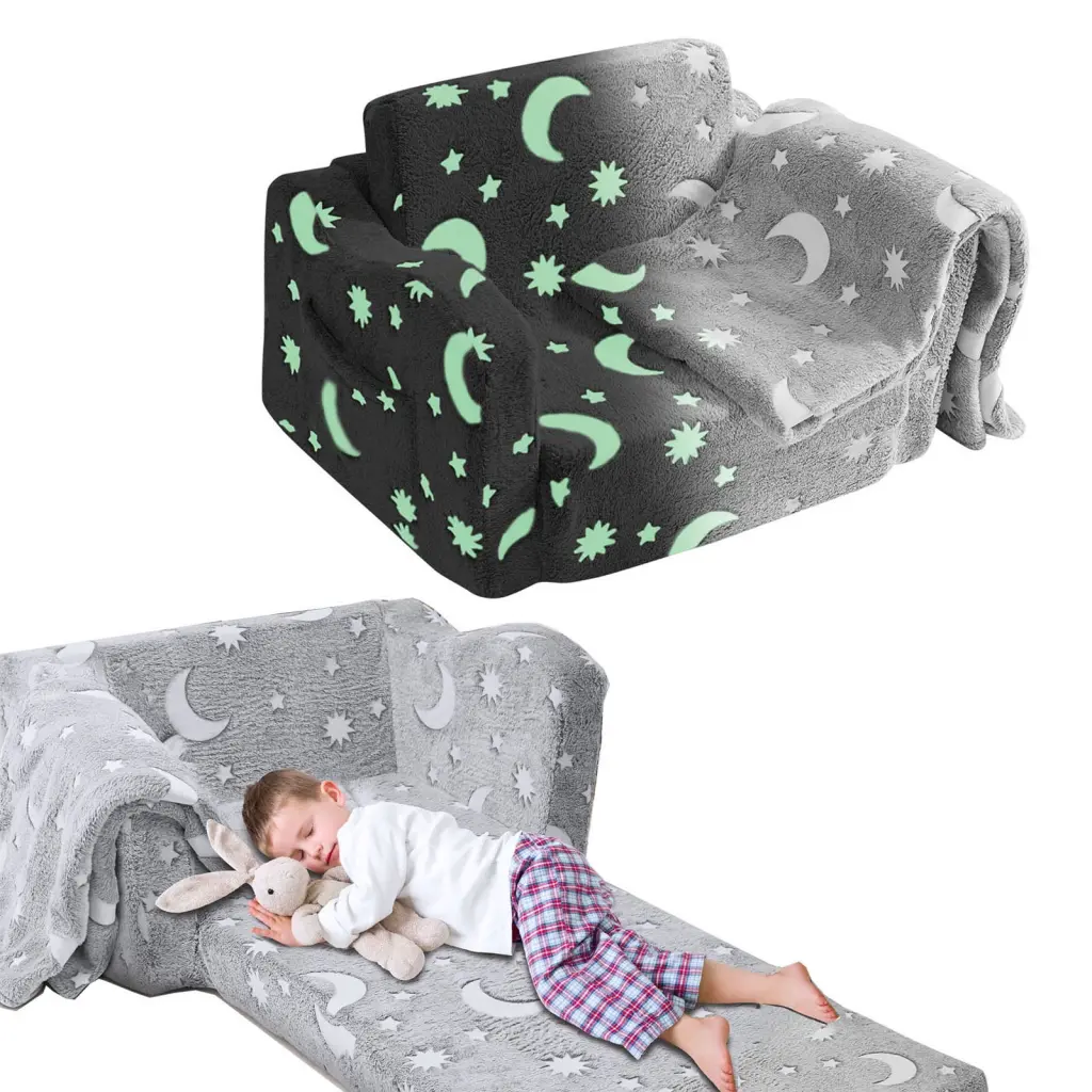 SKYSHALO Fold-out Kids Sofa Glow---Dark Convertible Couch Children