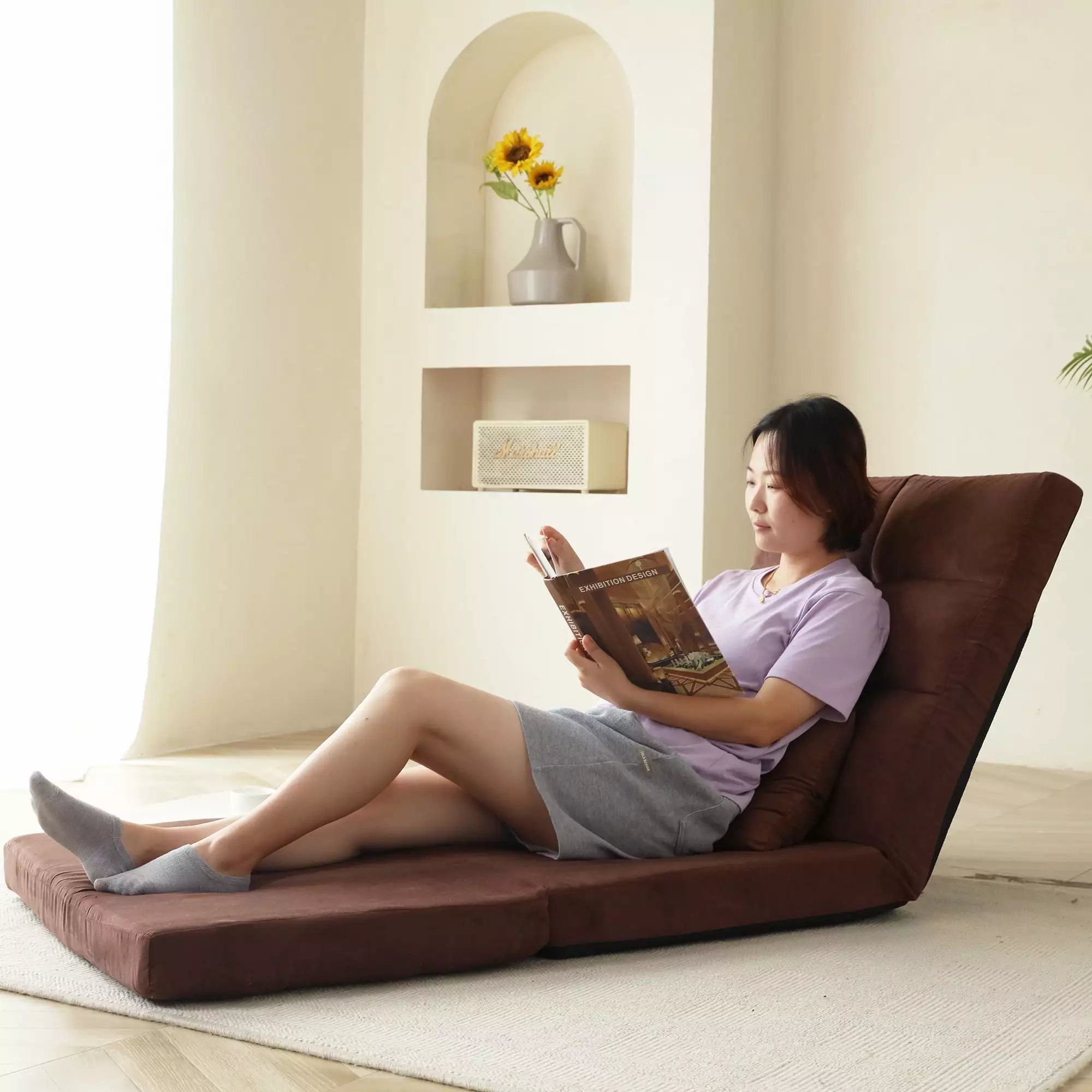 Triple Fold Down Sofa Bed Adjustable Floor Couch 5 Reclining Positions Convertible Guest Sleeper SMHZ