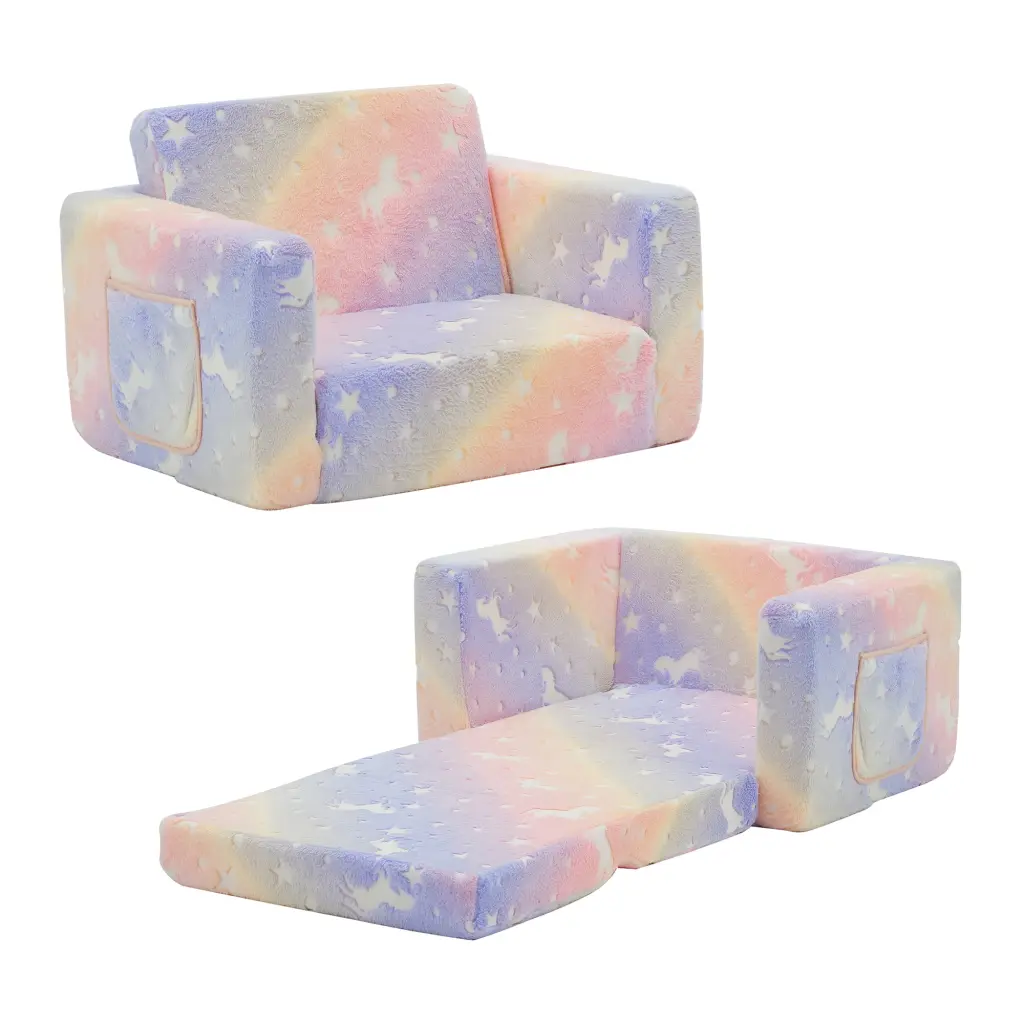 Ulax Furniture 2--1 Flip Out Kids Couch Glow Dark Convertible Sofa to Lounger
