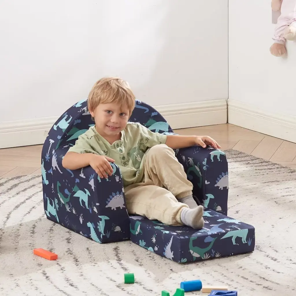 Ulax Furniture Kids Flip-Out Chair 2--1 Convertible Sofa to Lounger Navy