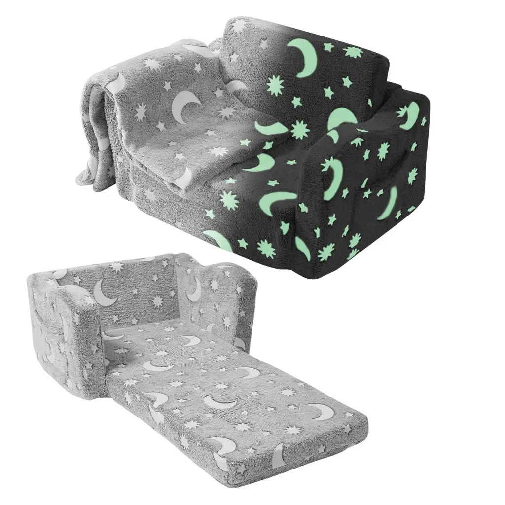 VEVOR Fold-Out Kids Sofa Glow---Dark Kids Couch Chair 2--1 Convertible Sofa to Lounger