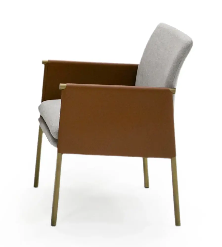 Modrest Pettit - Modern Airy Grey/ Camel and Brass Arm Dining Chair