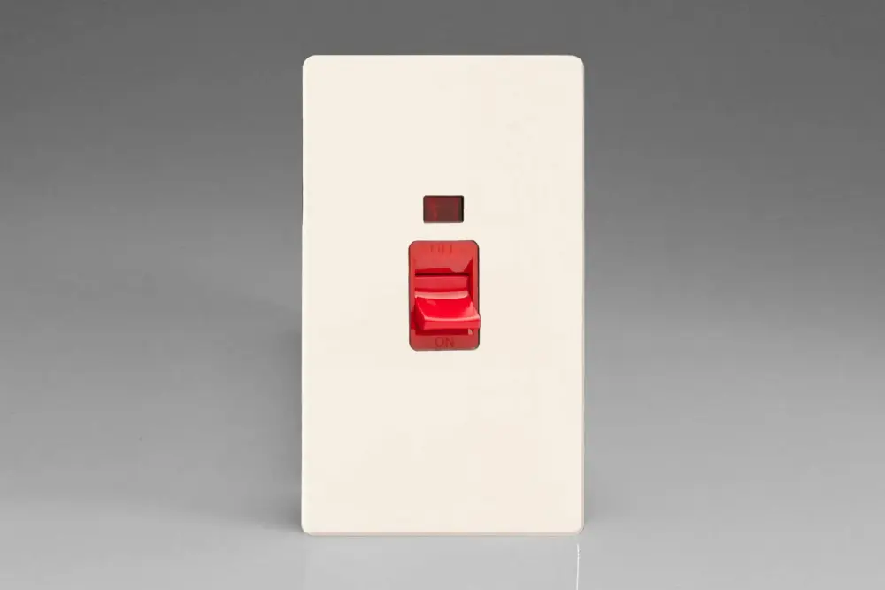 Varilight XDY45NS.PD Screwless Primed 45A DP Cooker Switch Vertical Twin Plate + Neon