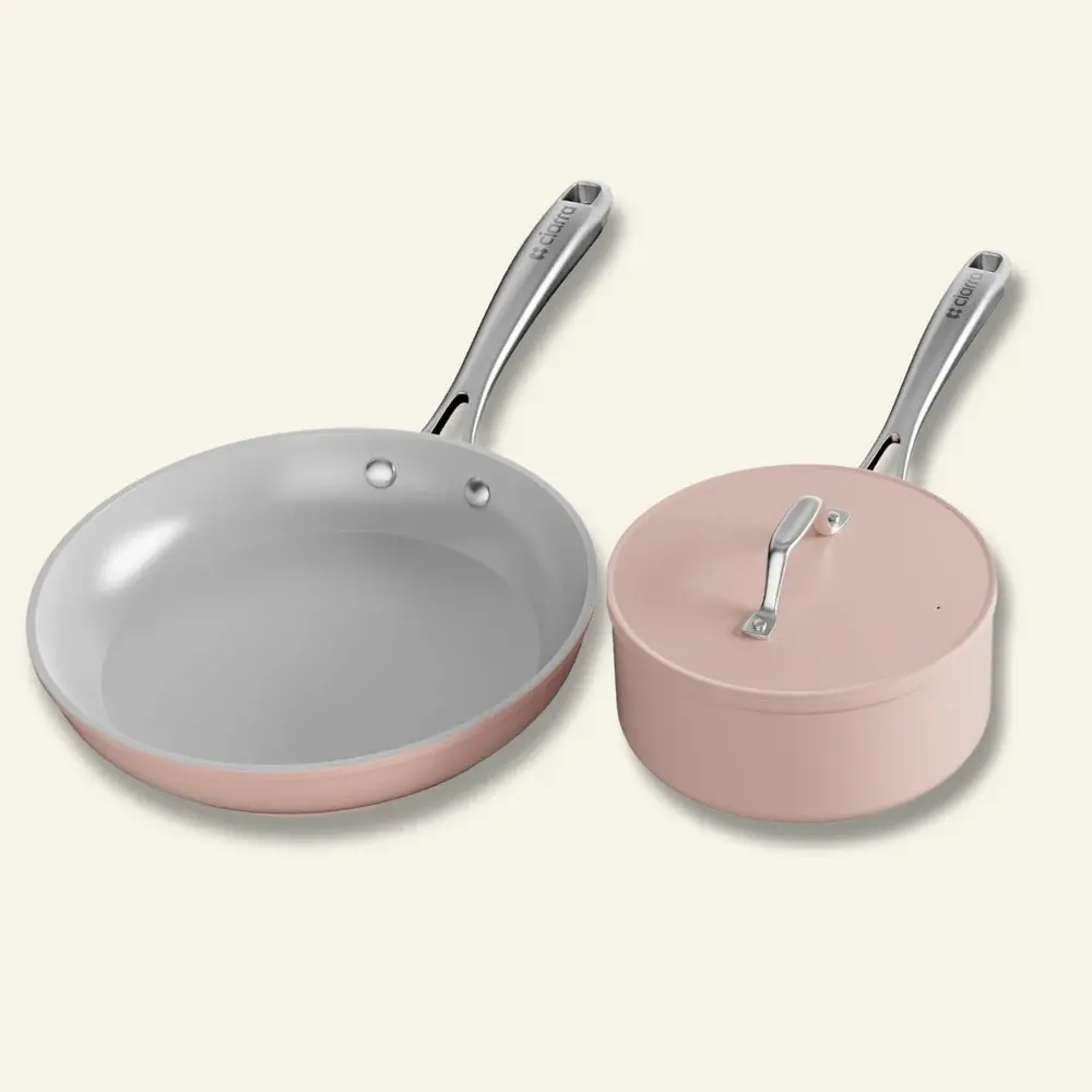 Stainless Steel Gadgets ชุดเครื่องครัวขนาดเล็กเคลือบเซรามิก ไม่ติดกระทะ ปลอดสารพิษ ประกอบด้วยกระทะทอดและหม้อซอส เพื่อการทำอาหารที่ดีต่อสุขภาพ