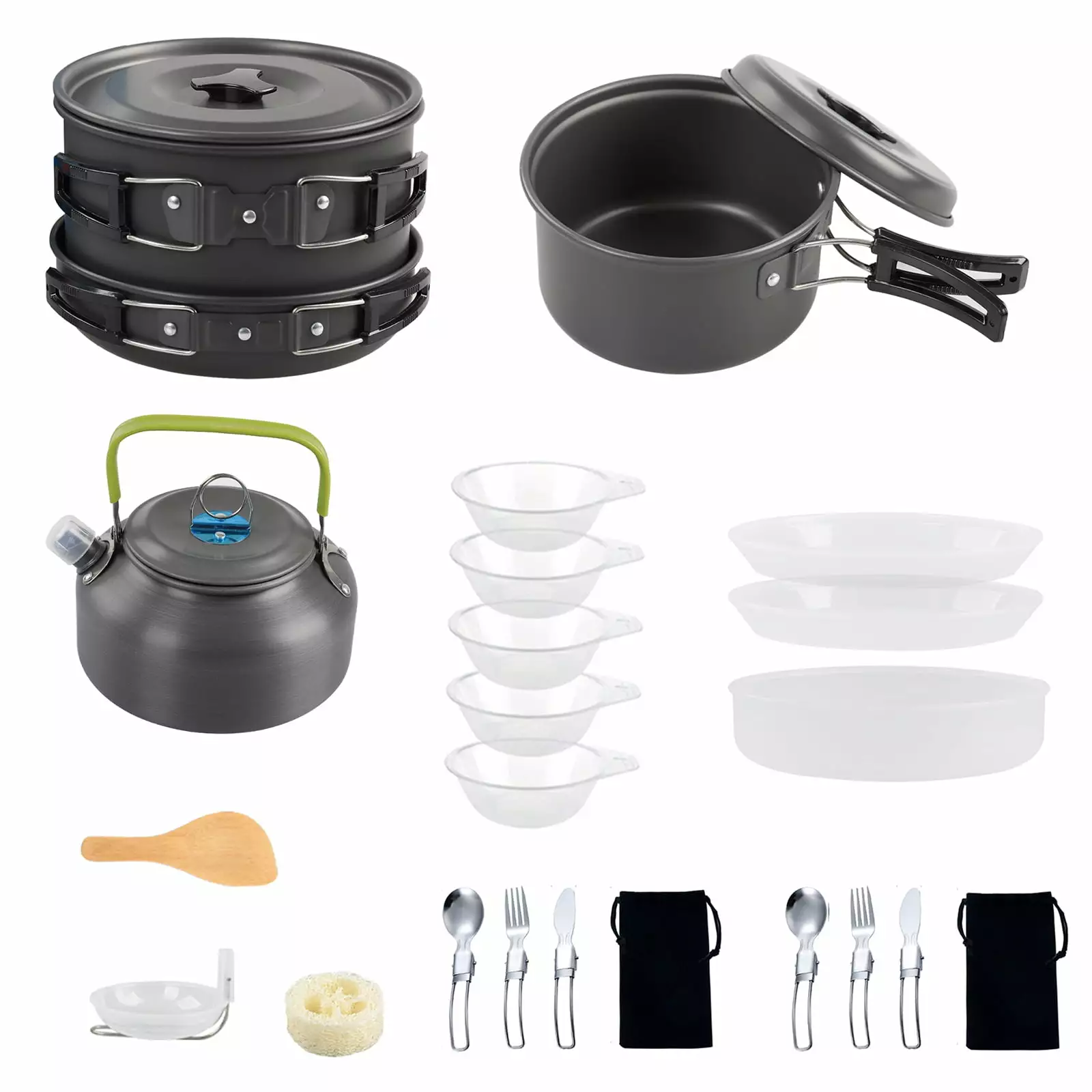 Carevas Non-Stick Kitchenware Set Mess Kit Kettle Pot Pan Cookware Outdoor Picnic