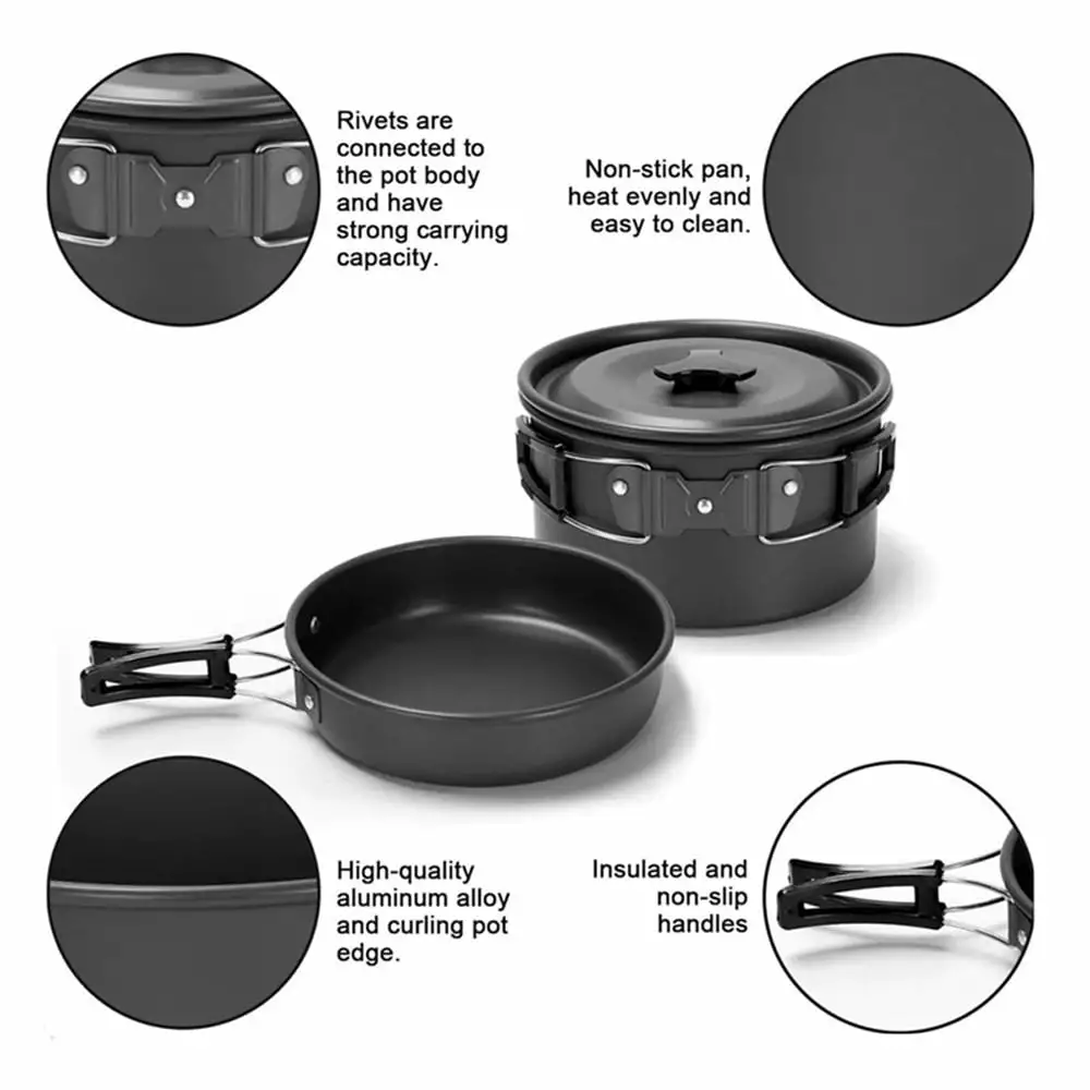 Kitchenware Pot Pan Kettle Set Non-stick Pot Kettle Set Utensils Outdoors Picnic Plates and Utensils Non-stick Pot Pan Ste...