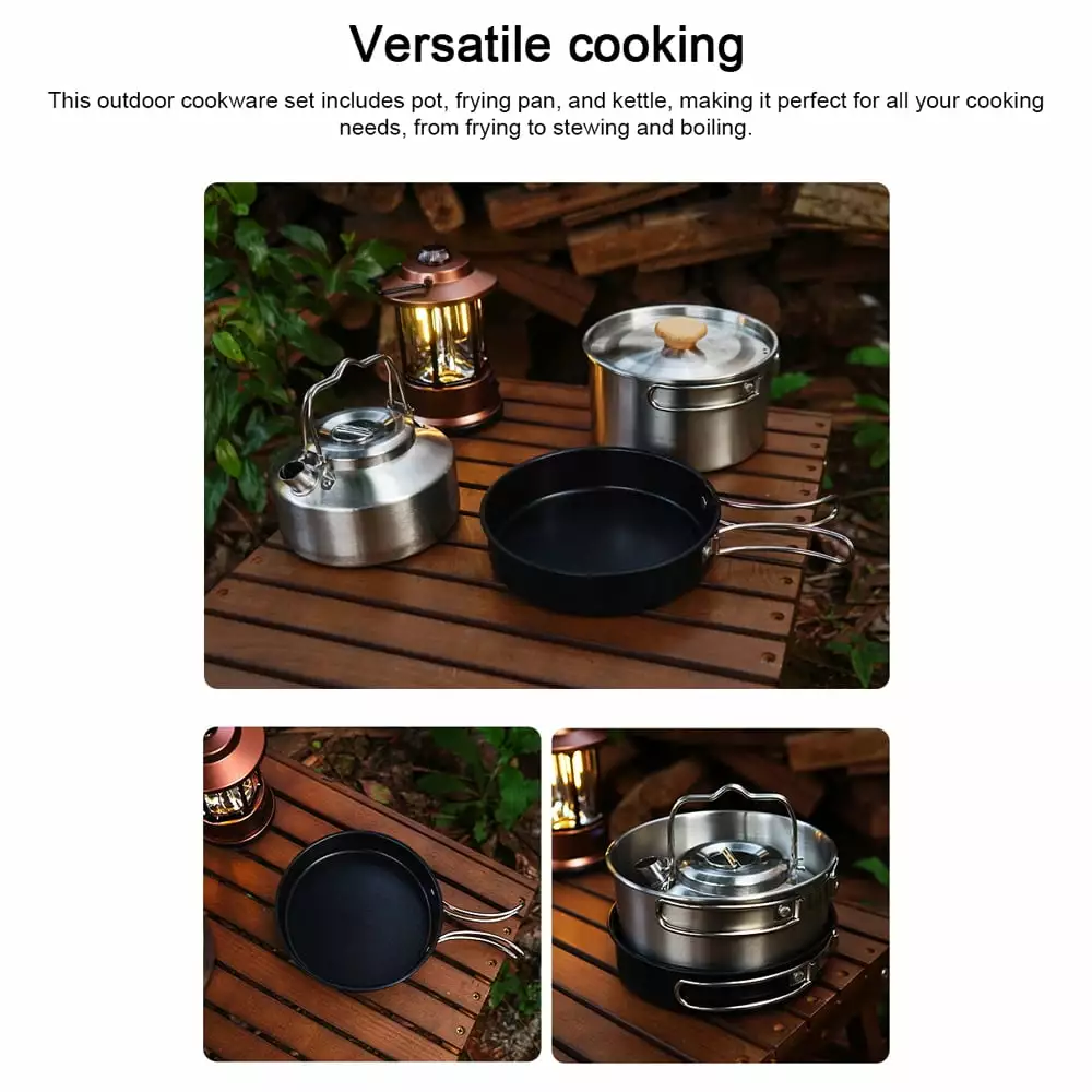 Kitchenware Set Portable Picnic Cookware Pot Pan Kettle Stainless Steel Cookware Kit