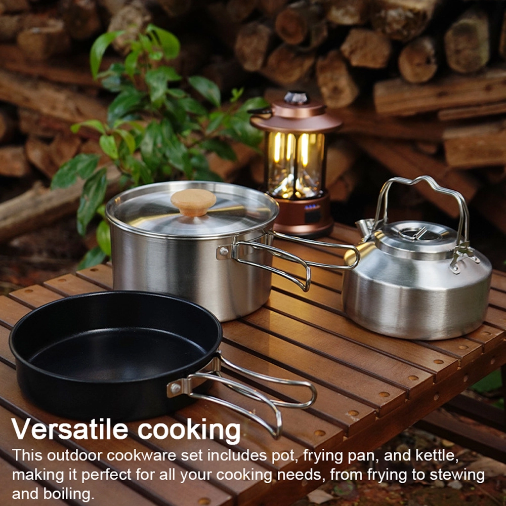 Kitchenware Set Stainless Steel Pot Picnic Cookware Kit Steel Pot Pan Portable Picnic Set