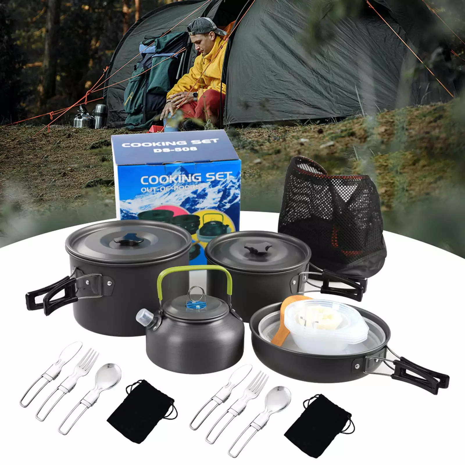 Non-stick Cookware Set Kettle Mess Kit Pot Pan Kitchenware Set Mewmewcat