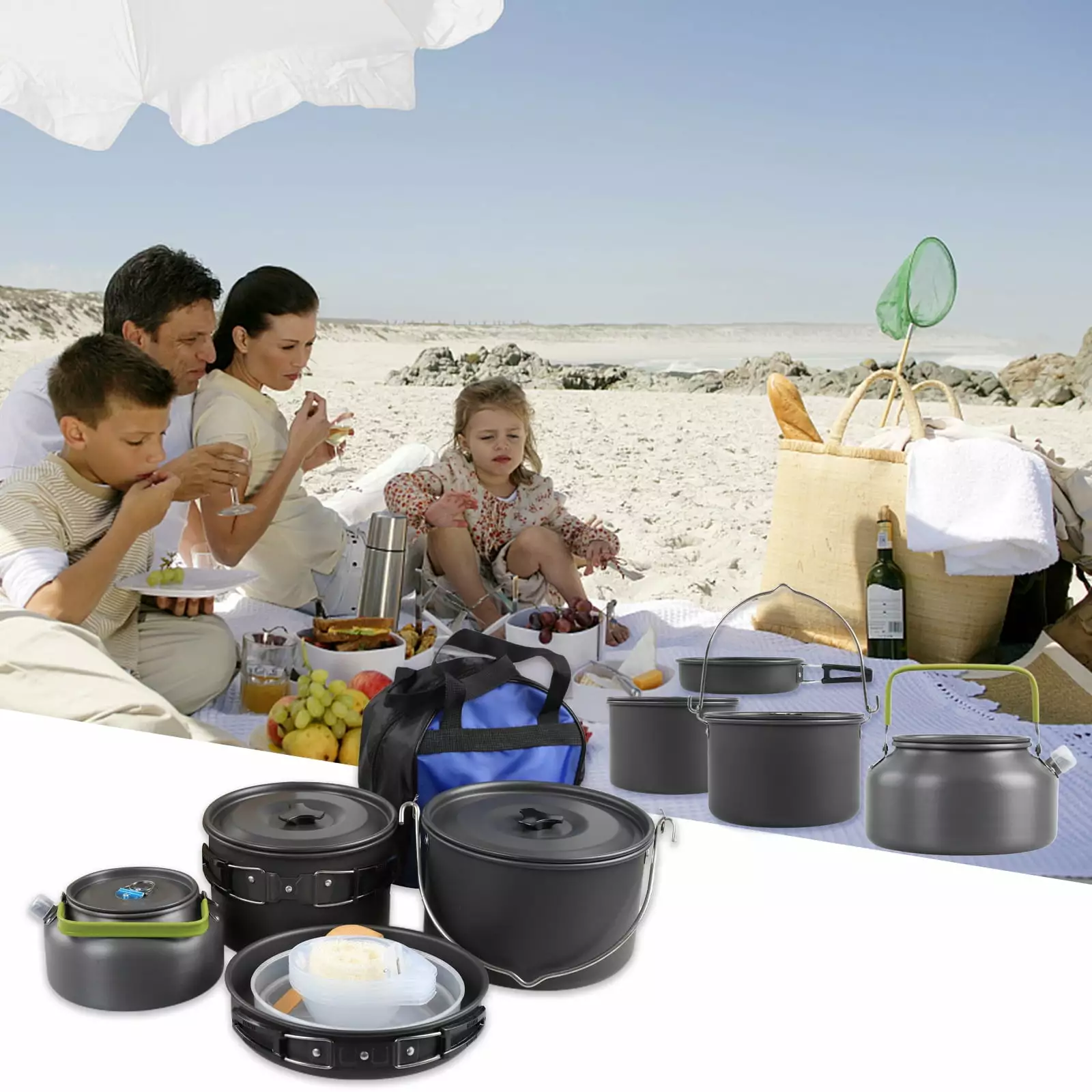 Portable Cookware Kitchenware Mess Kit 5-6 People Camping Hiking