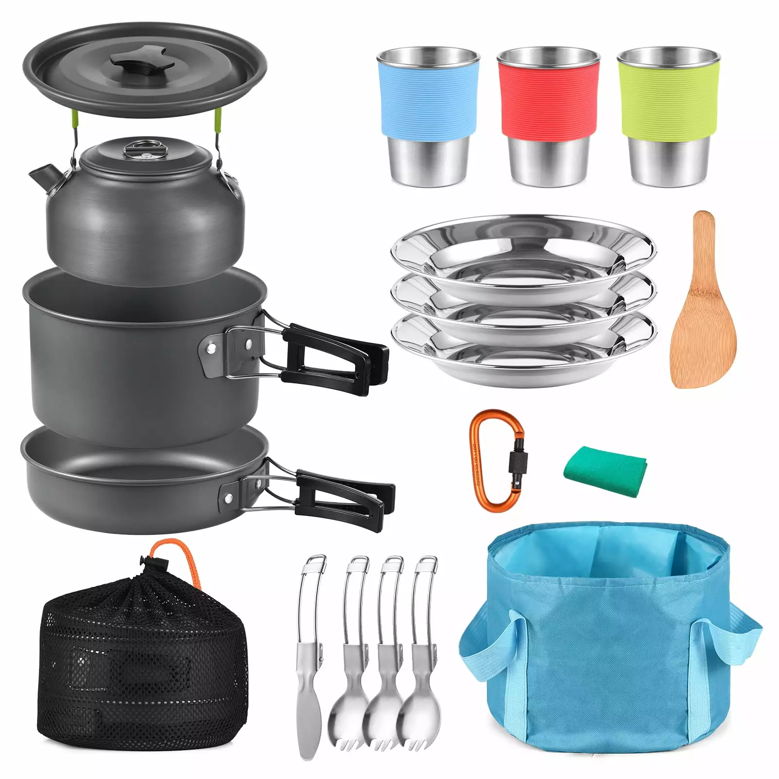 TOMSHOO 22pcs Cookware Mess Kit Pan Set Outdoor Camping Picnic
