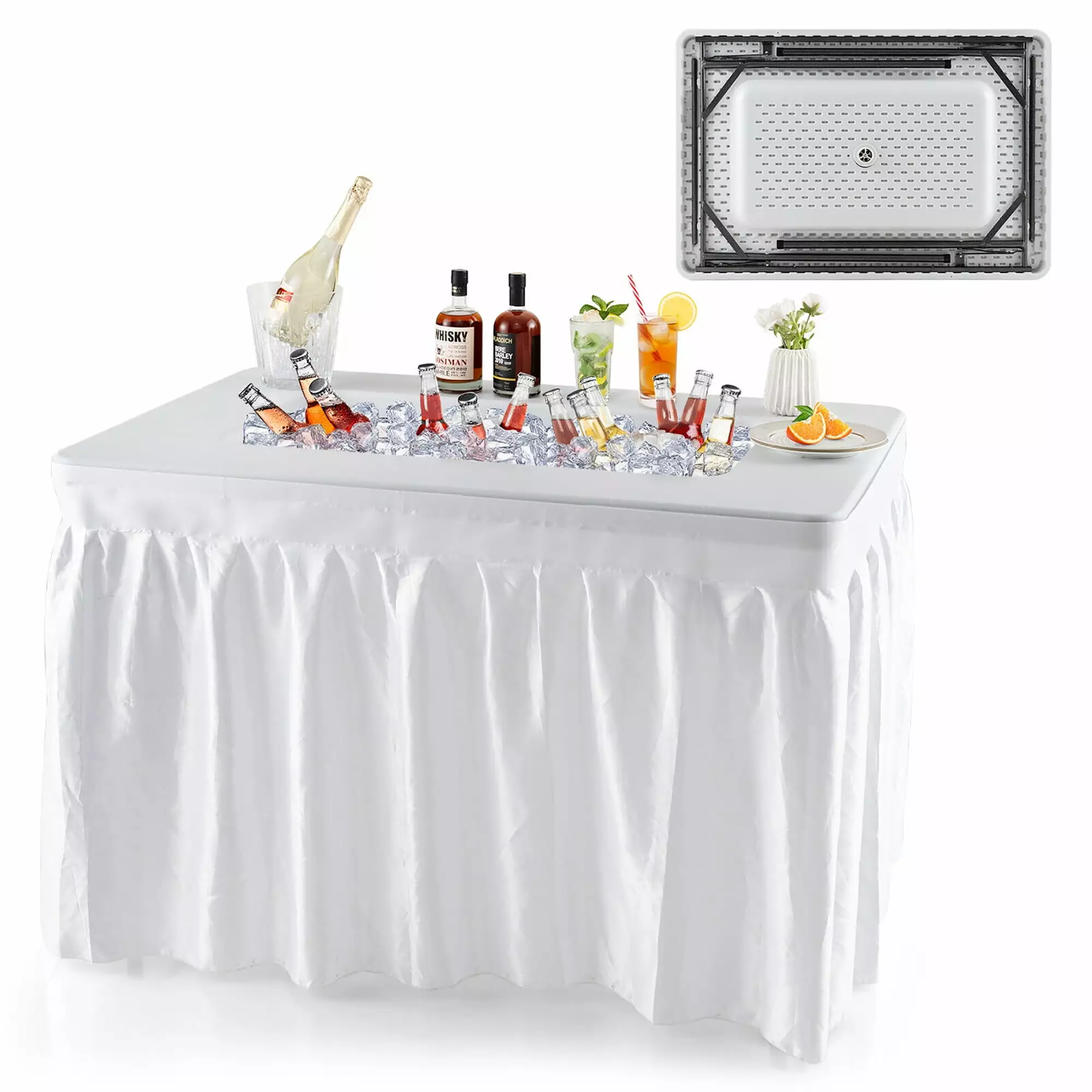 Gymax 4FT Folding Ice Bin Table Outdoor Party Cooler Matching Skirt BBQ