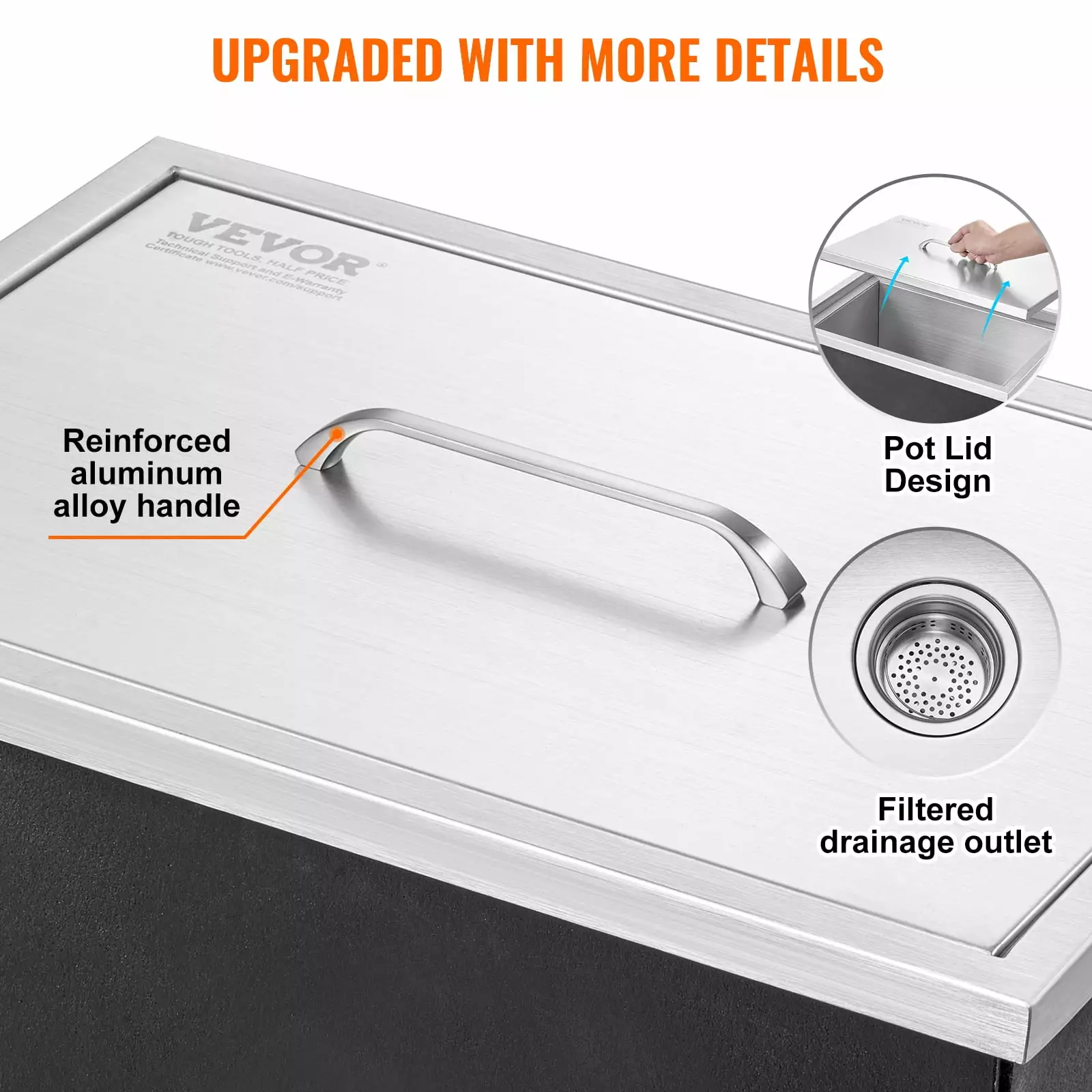 SKYSHALO 20x14x12 Drop Ice Chest Ice Cooler - Stainless Steel Ice Bin Cover Commercial Use