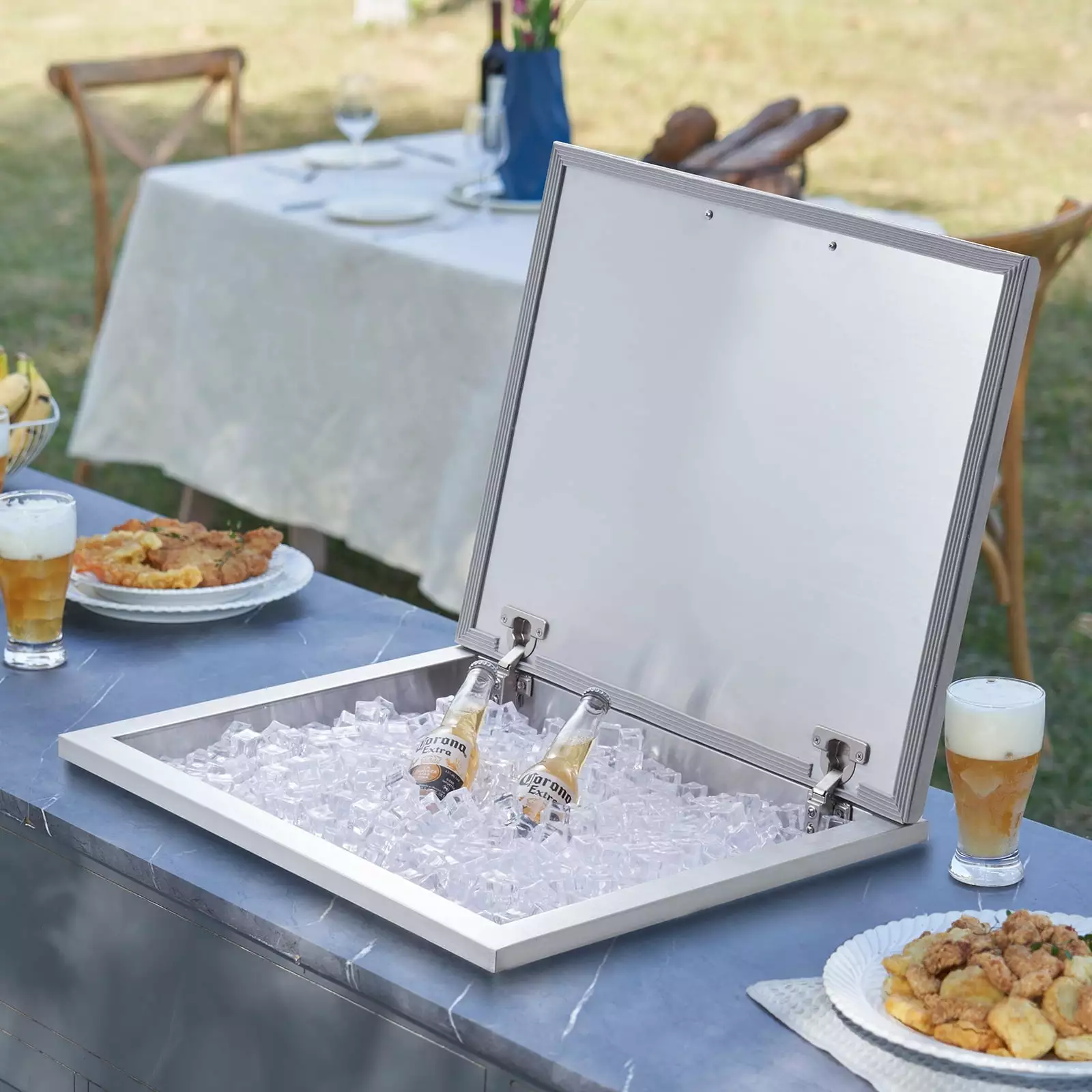 SKYSHALO Drop Ice Chest Cooler 28x16x17 Stainless Steel Cover