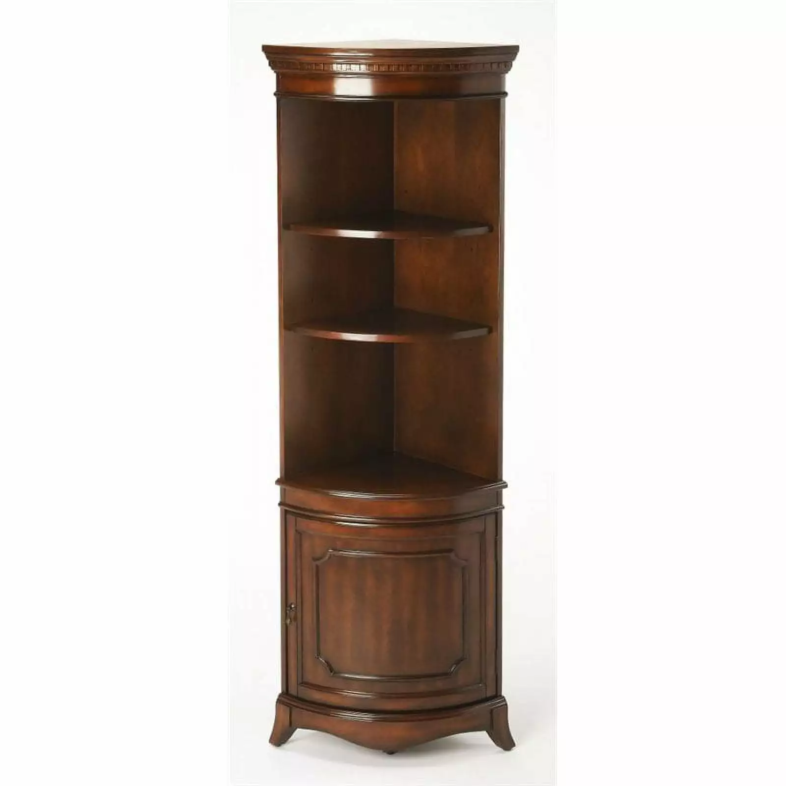 Beaumont Lane 3 Shelf Corner Bookcase Cherry Wood Finish
