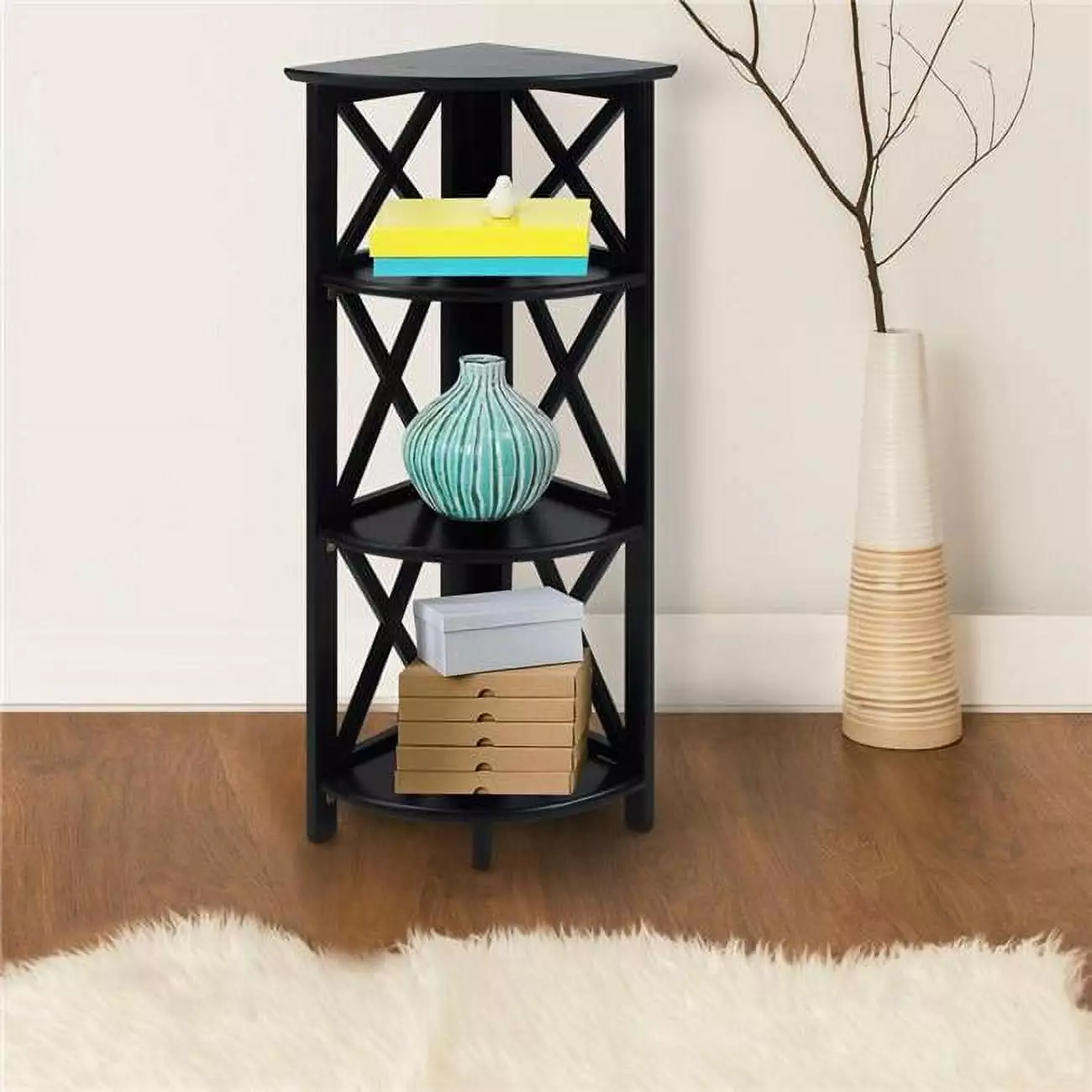 Montego 4-Shelf Corner Folding Bookcase Black Betterbeds