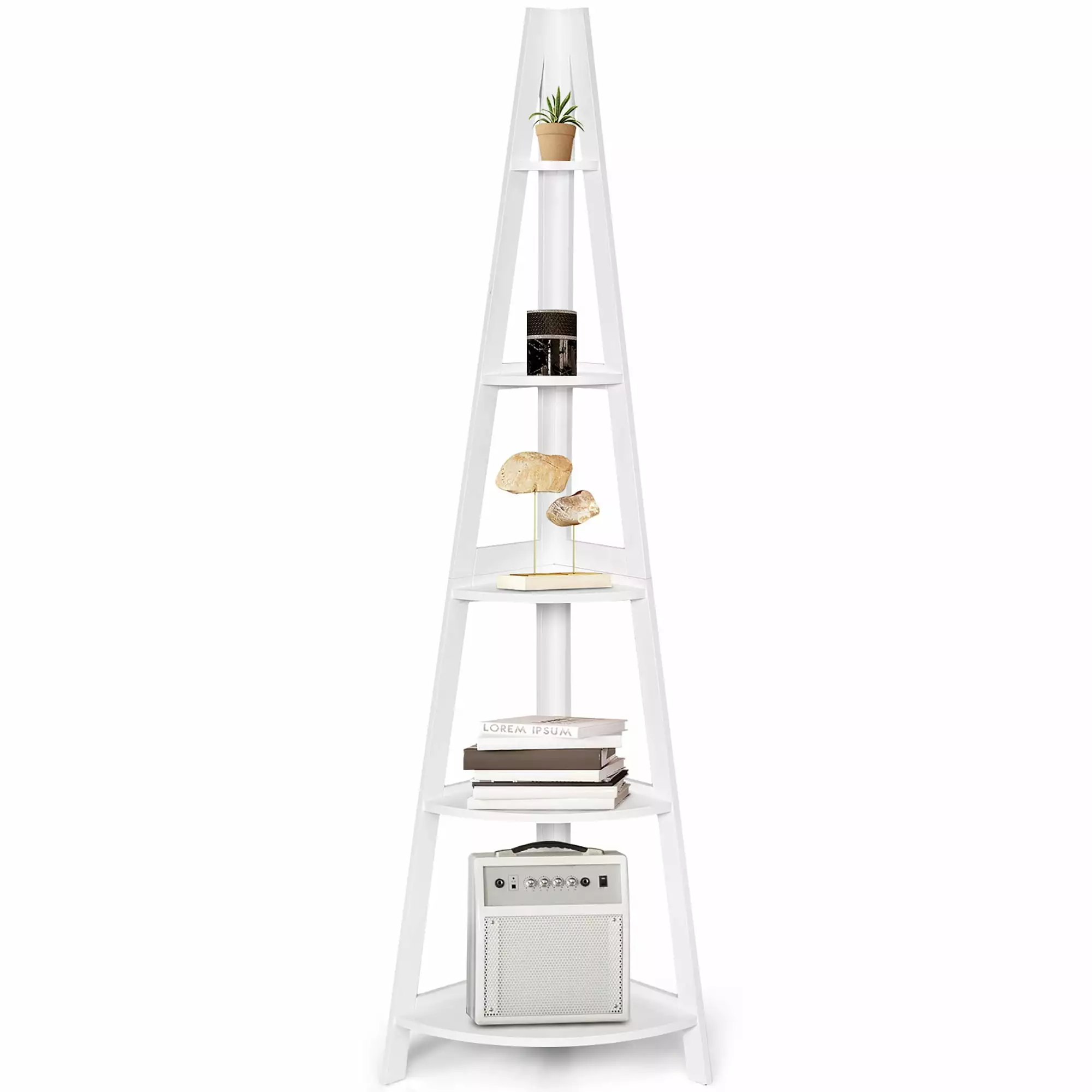 Costway 5 Tier Corner Ladder Shelf Floor Stand Bookcase Display Storage