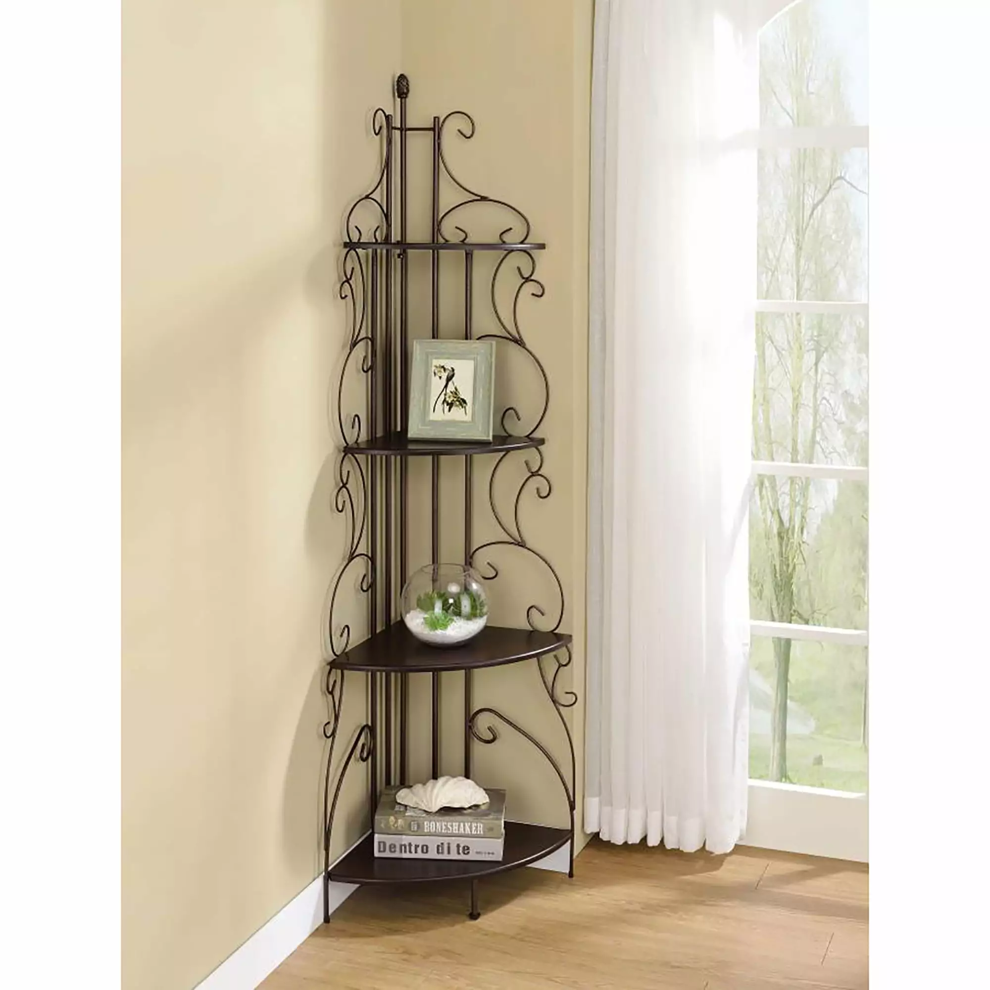 DeeHome Sarah Cappuccino 4-Shelf Corner Bookcase Living Room