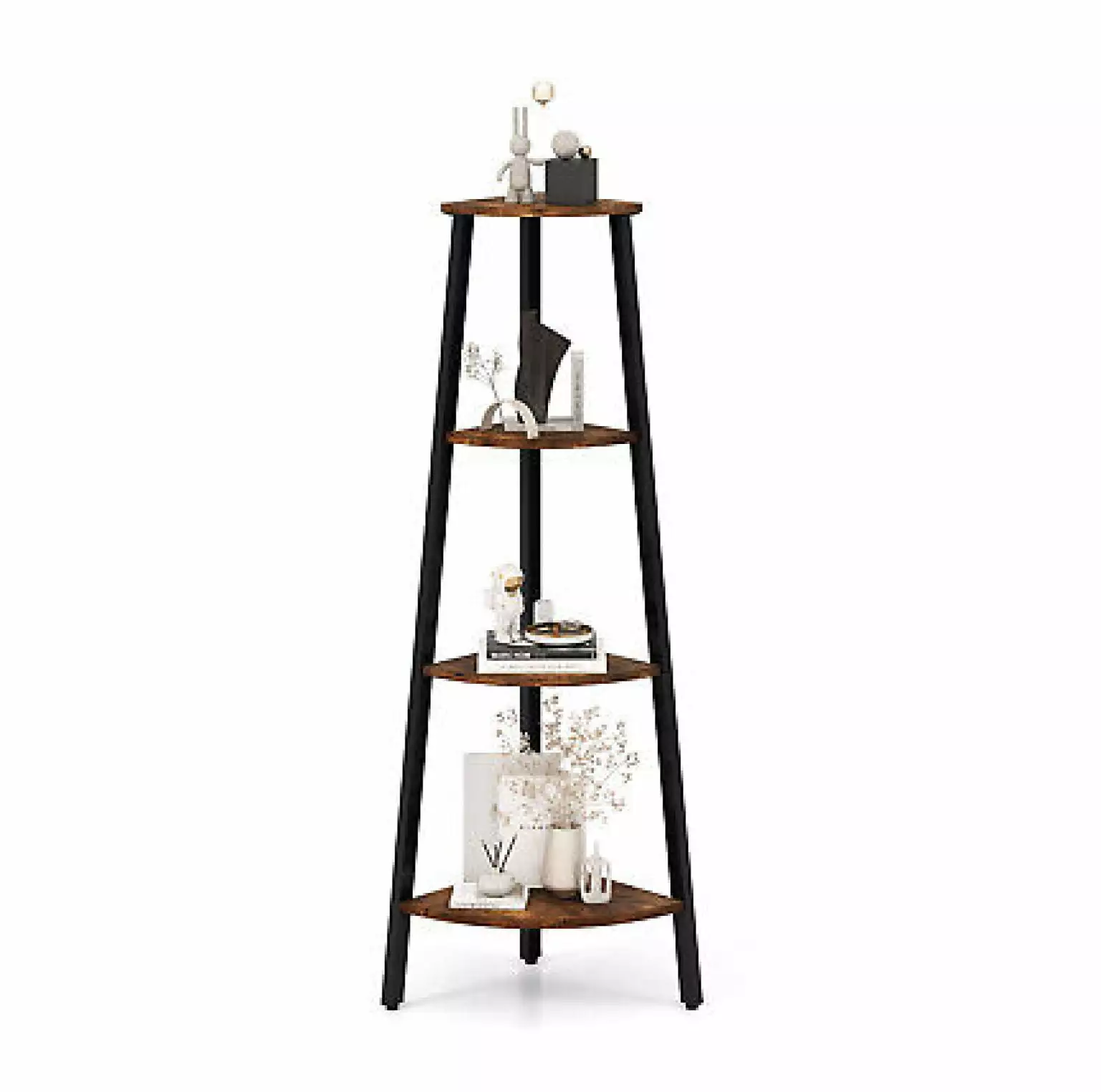 Depot Esh 4-Tier Corner Shelf Metal Domestic Bookcase Display Stand Wood Black