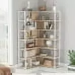 EEPHO 7-Tier L-Shaped Corner Bookcase Metal Frame Industrial Style Open Storage MDF Board