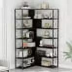 EEPHO 7-Tier L-Shaped Corner Bookcase Metal Frame Industrial Style Open Storage MDF Board