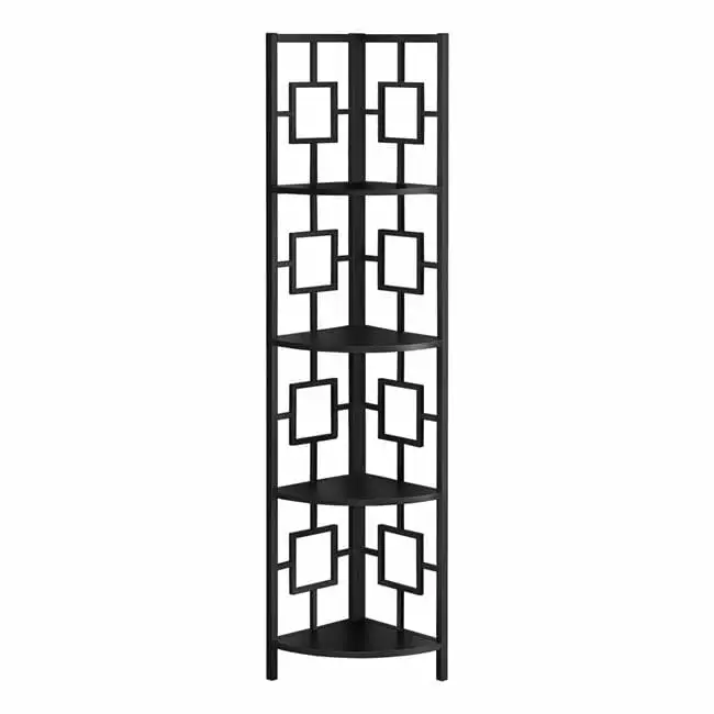 62 Inch Metal Corner Black Bookcase 4 Shelves - Modern Home Office Storage Fancy Fixtures