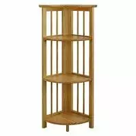 38-Inch Folding Four-Shelf Solid Wood Corner Bookcase Foldable Brown FHWMsaf