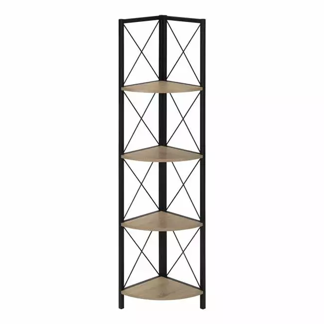 HomeRoots 59 Inch Metal Corner Bookcase Taupe - Industrial Style Freestanding Shelf Living Room Office