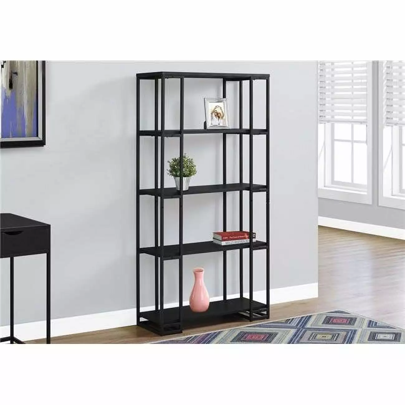 HomeRoots 72 Inch Walnut Laminate Corner Bookshelf Living Room