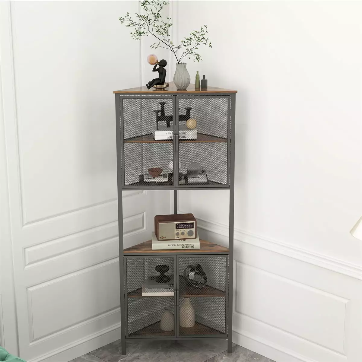 5-Tier Shelves Metal Mesh Door Bookcase Storage Shelf Living Room Small Space HOMIQUEEN