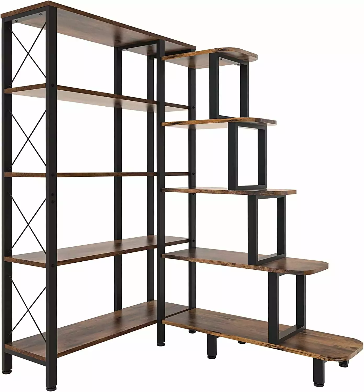Large Industrial Reversible 5 Tier Ladder Corner Bookshelf Metal Frame Modern Home Office Furniture Huhan