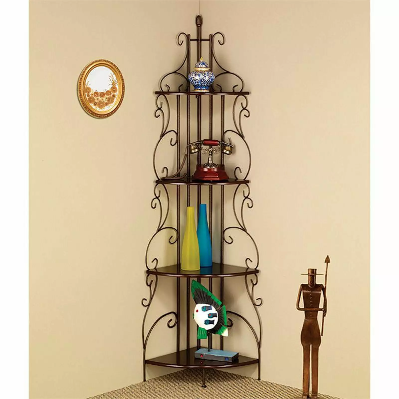Kingfisher Lane 4 Shelf Corner Bookcase Cappuccino and Copper Finish Home Office
