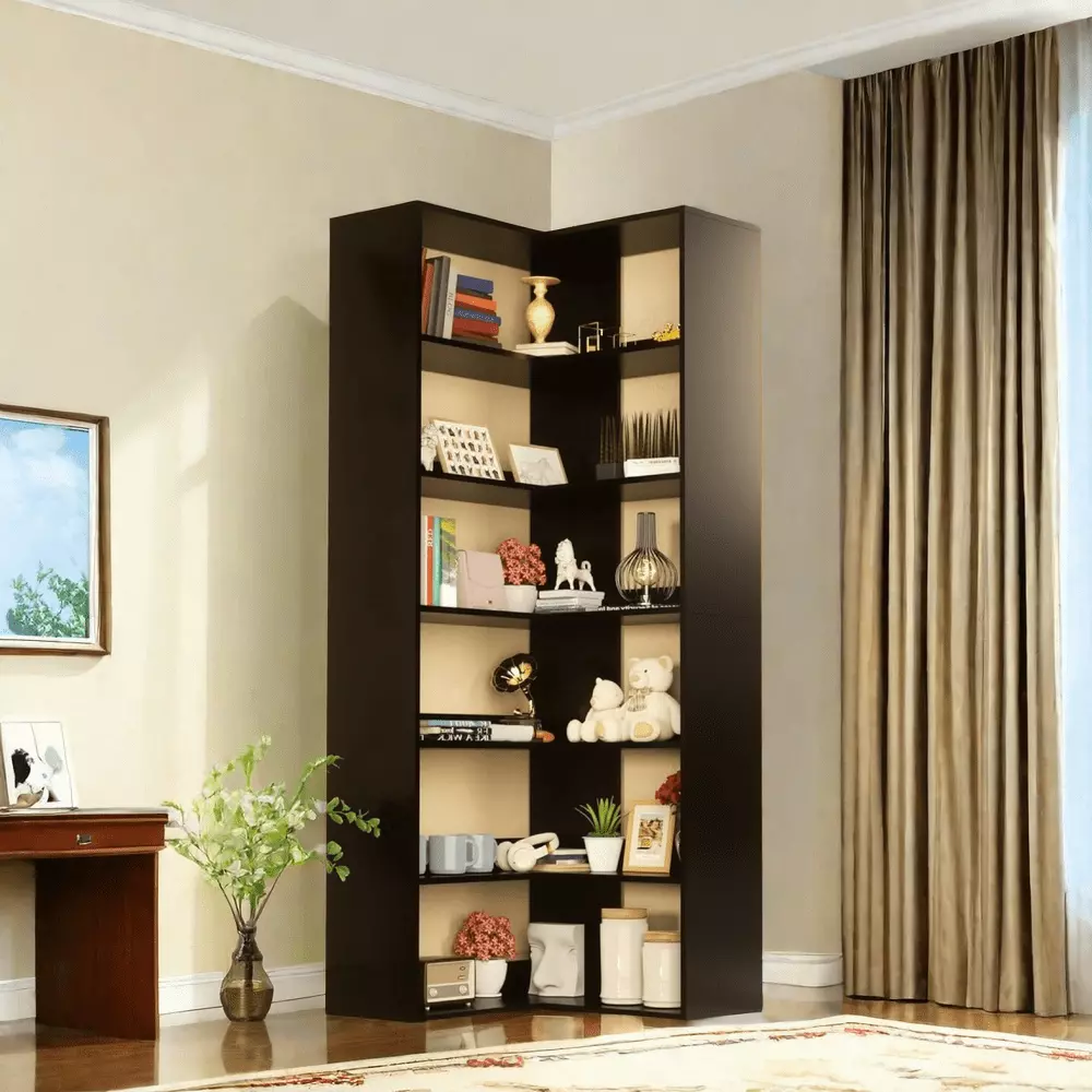 MIDODO 70.8 Tall Bookcase 6-Tier L-Shaped Bookshelf Modern Corner Bookcase Freestanding Display Rack