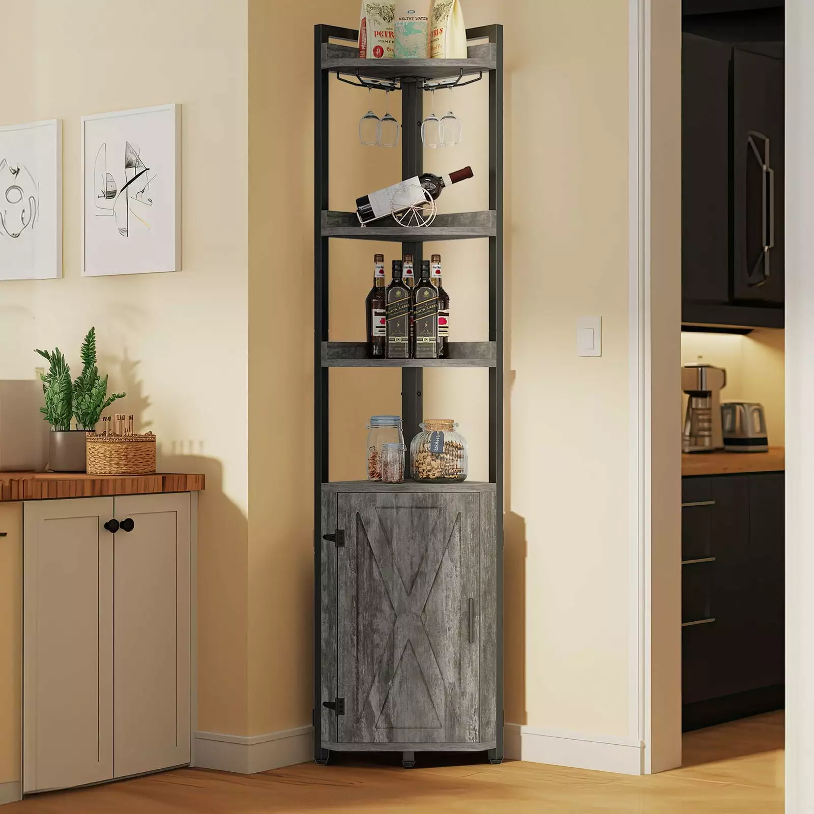 71 Tall Corner Shelf Industrial Bookshelf Bookcase Storage Glass Holder Living Room Office N/A