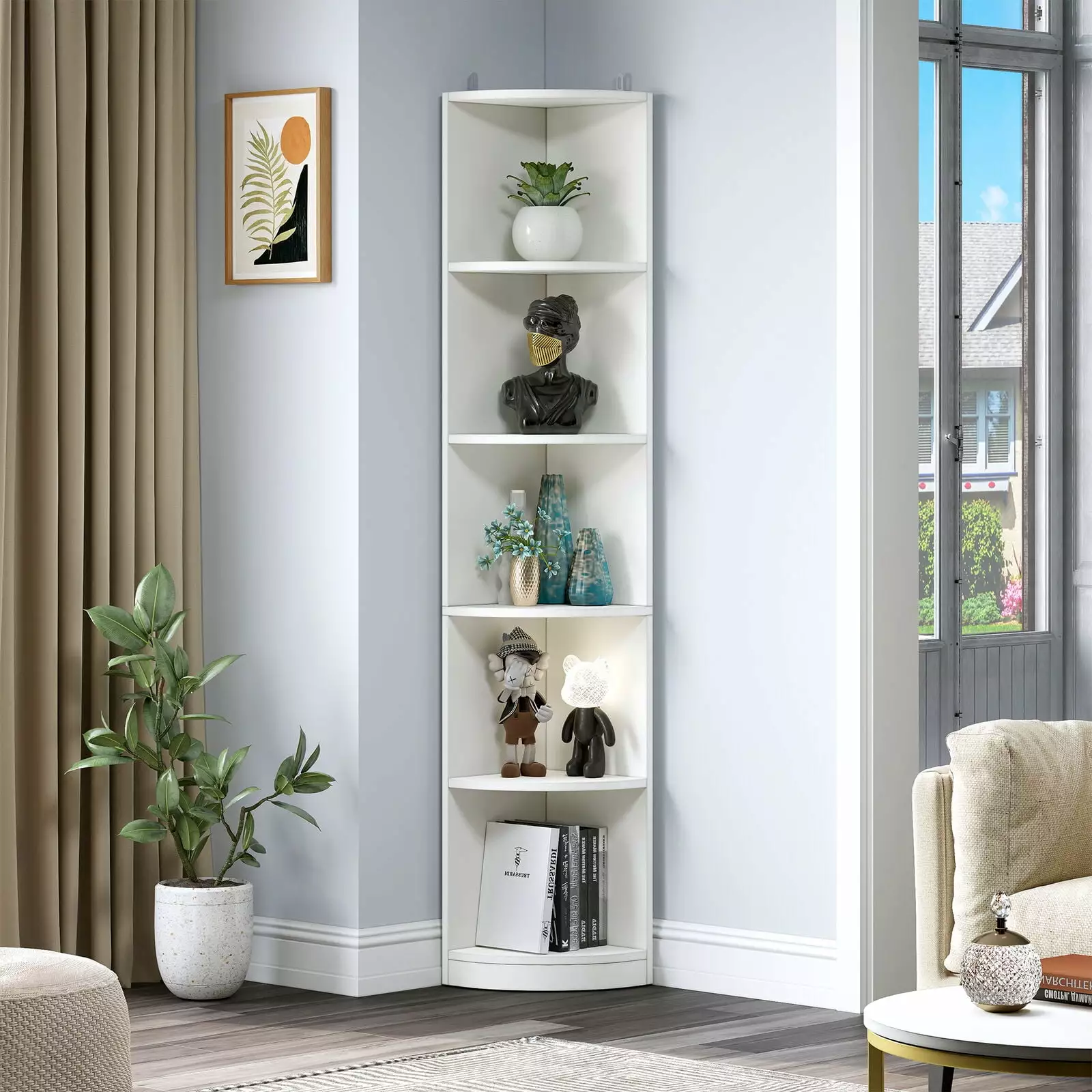 5-Tier Corner Shelf 71 Tall Wooden Corner Bookcase Bookshelf 5 Shelves NOBRAND